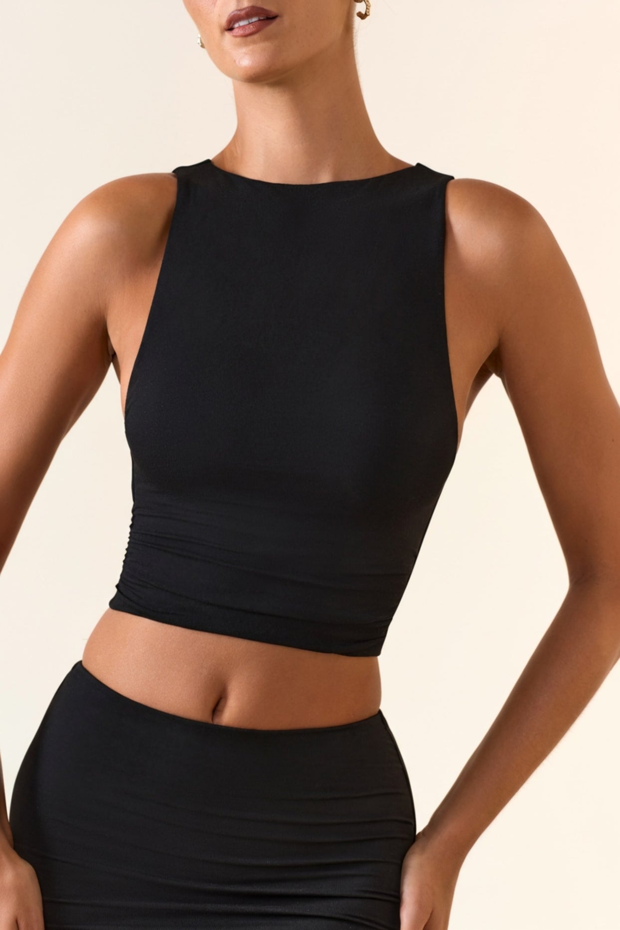 Modal Boat-Neck Tank Top in Black - 4