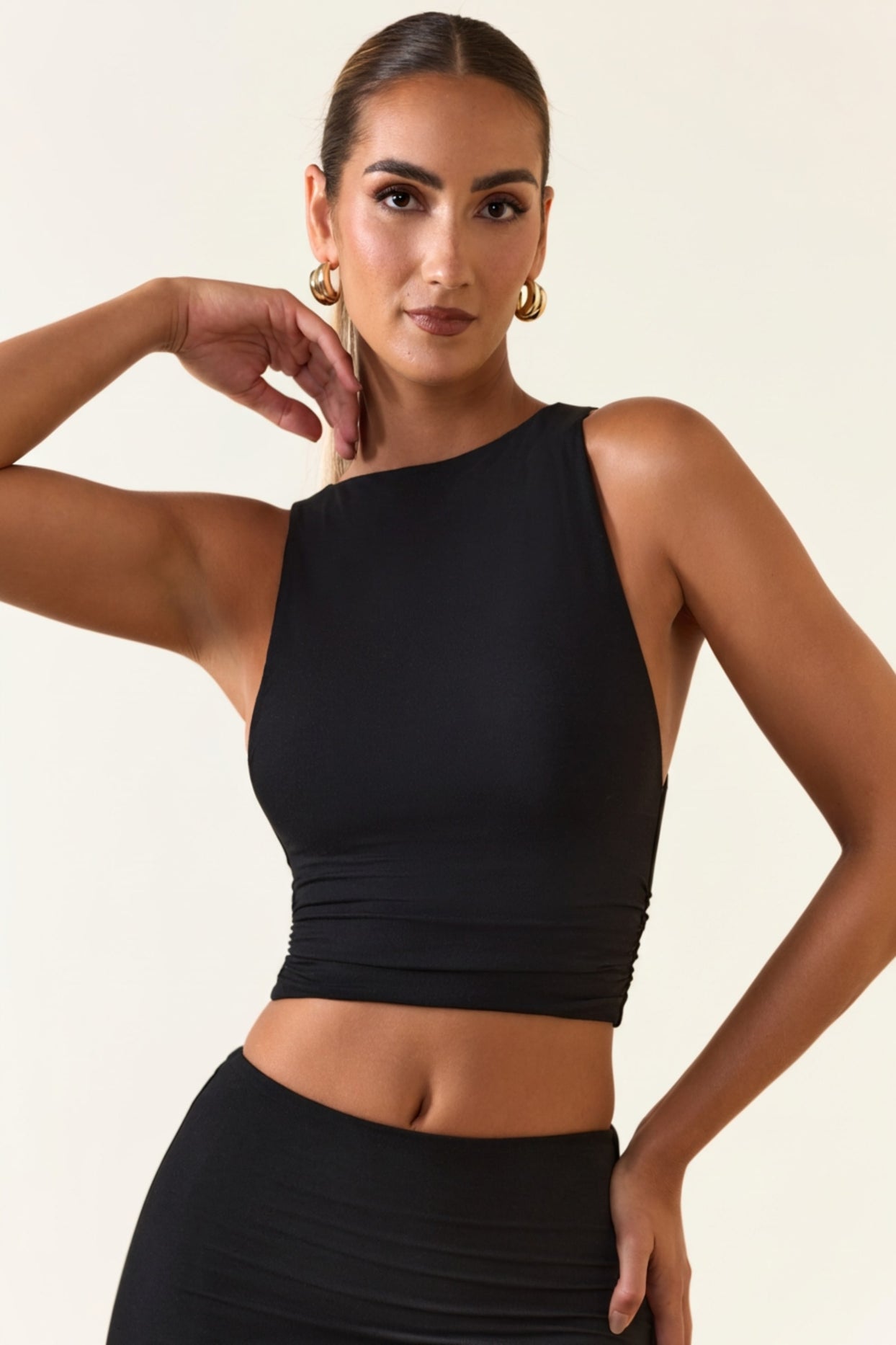 Modal Boat-Neck Tank Top in Black - 5