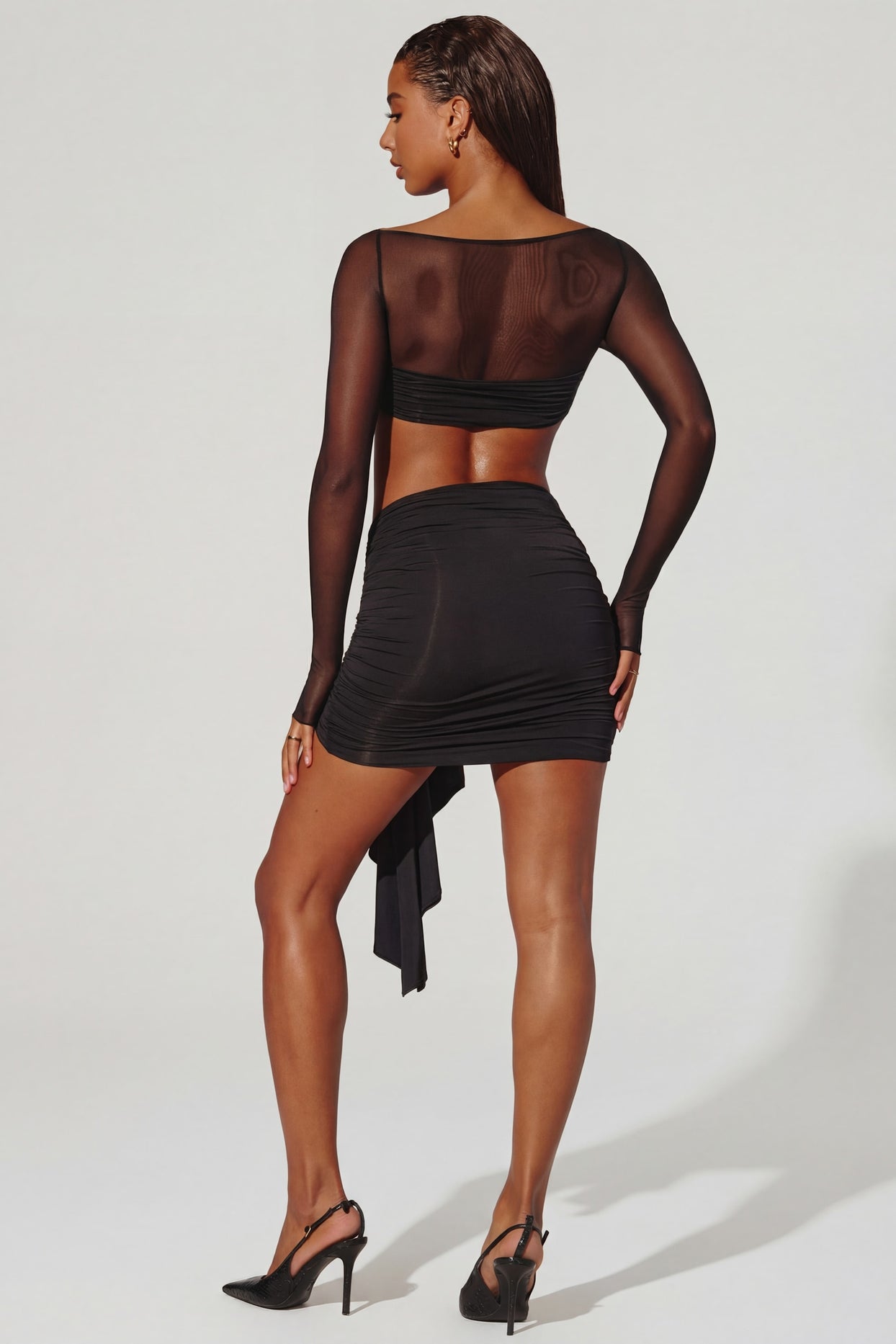 Asymmetric Draped Mini Skirt in Black - 2