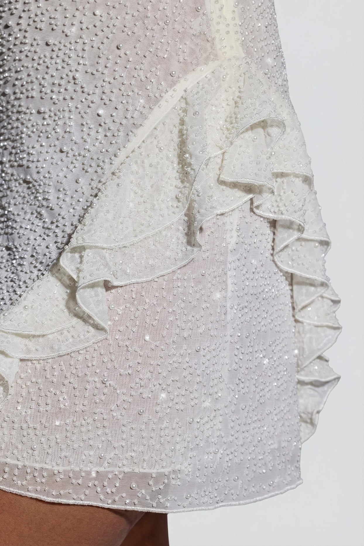 Embellished Frill Mini Dress in White - 10
