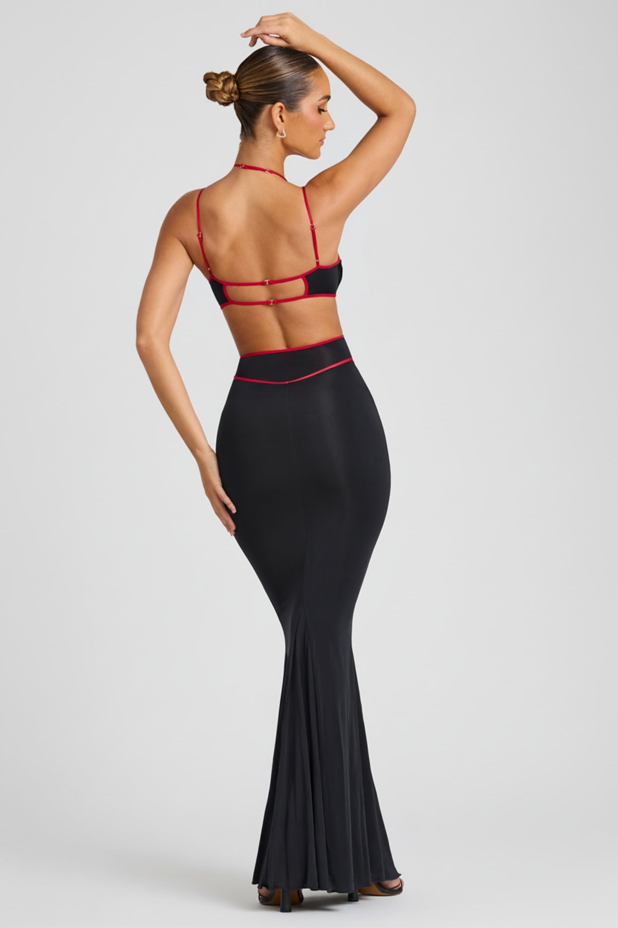 Contrast Binding Cut Out Evening Gown in Black - 2