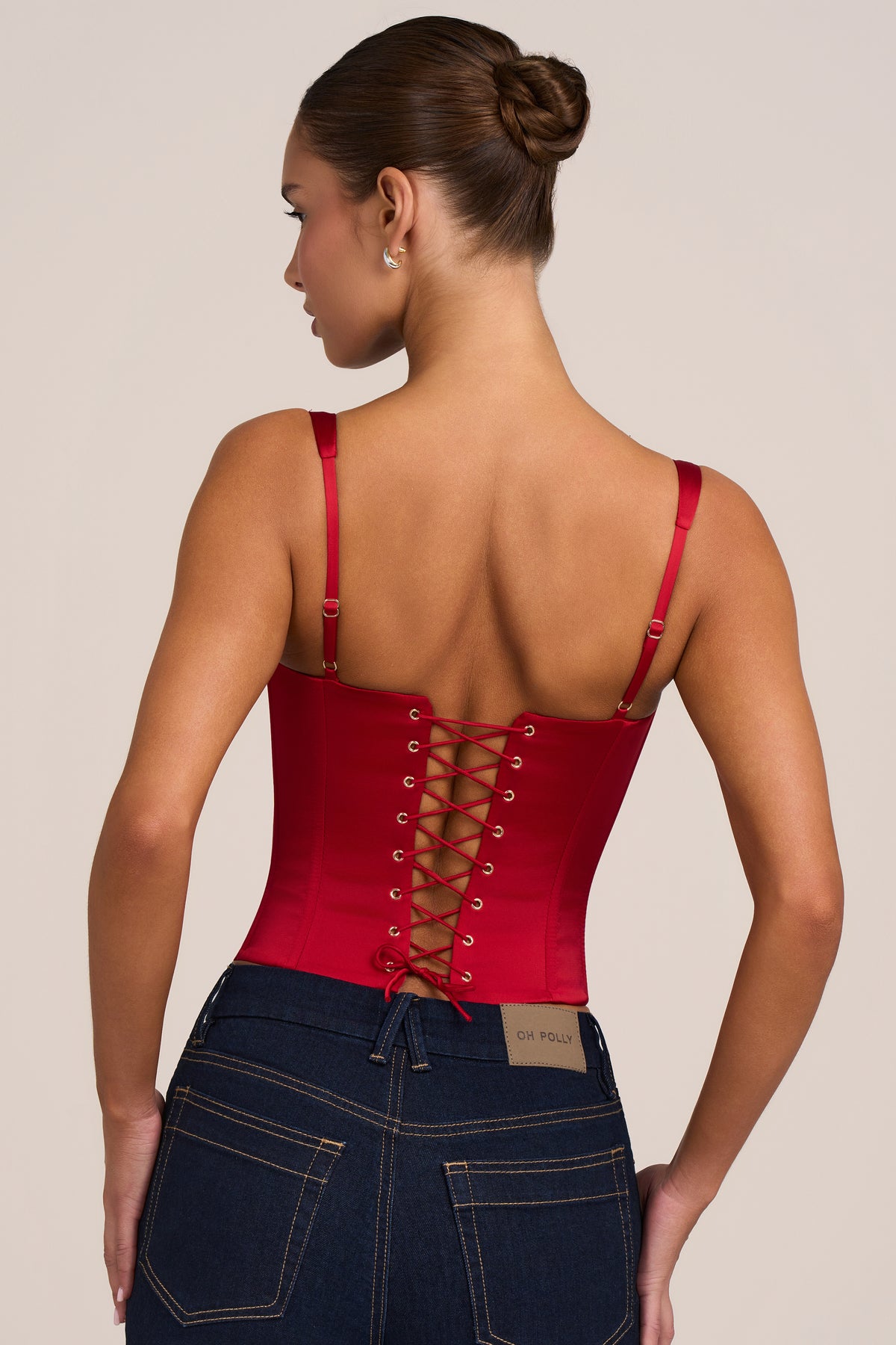 Satin Corset Top in Fire Red