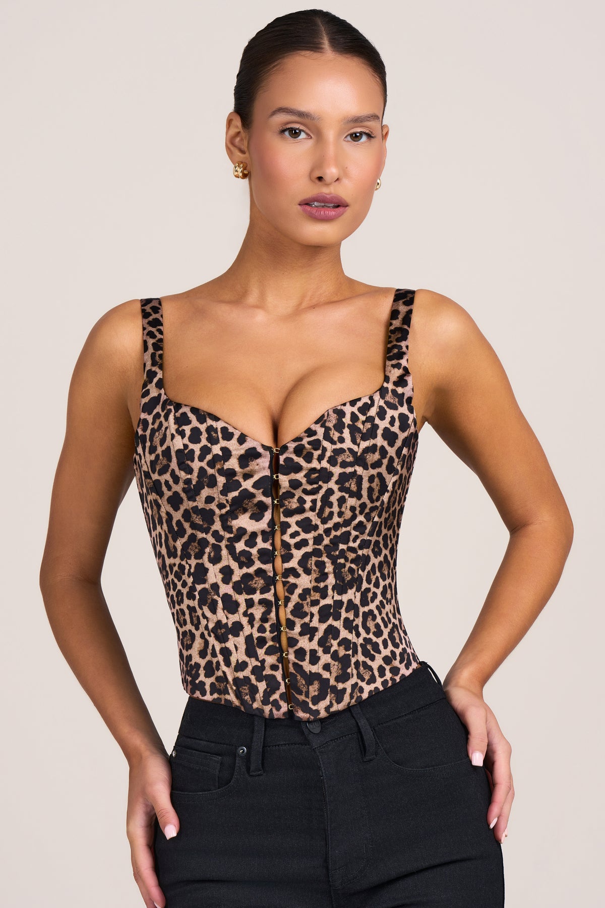 Satin Corset Top in Leopard Print