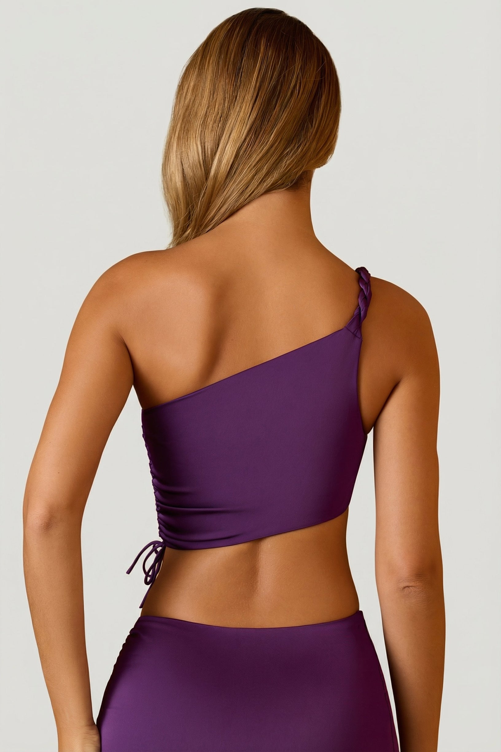 Ruched Asymmetric Crop Top in Plum - 2