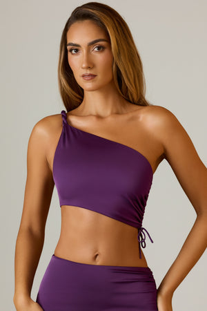 Ruched Asymmetric Crop Top in Plum