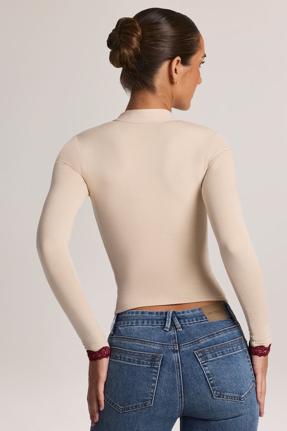 Modal Lace-Trim Long-Sleeve Top in Oat