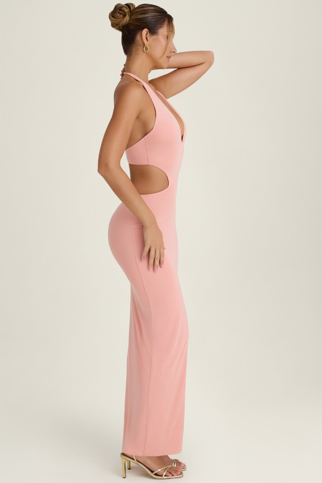 Cut-Out Halterneck Maxi Dress in Apricot Pink - 3