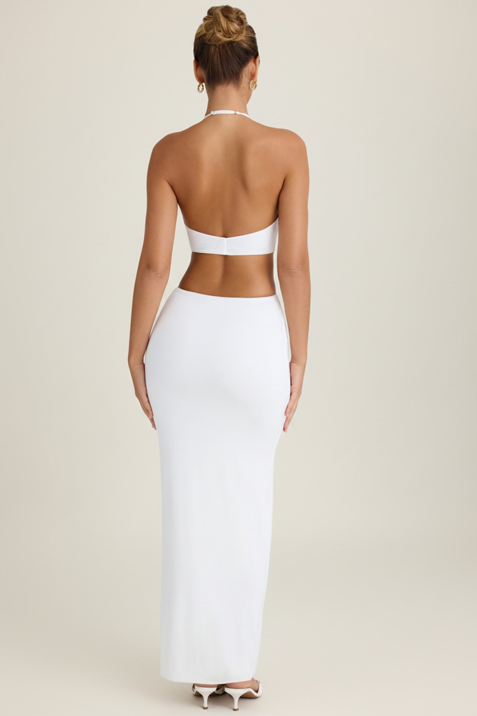 Cut-Out Halterneck Maxi Dress in White - 2
