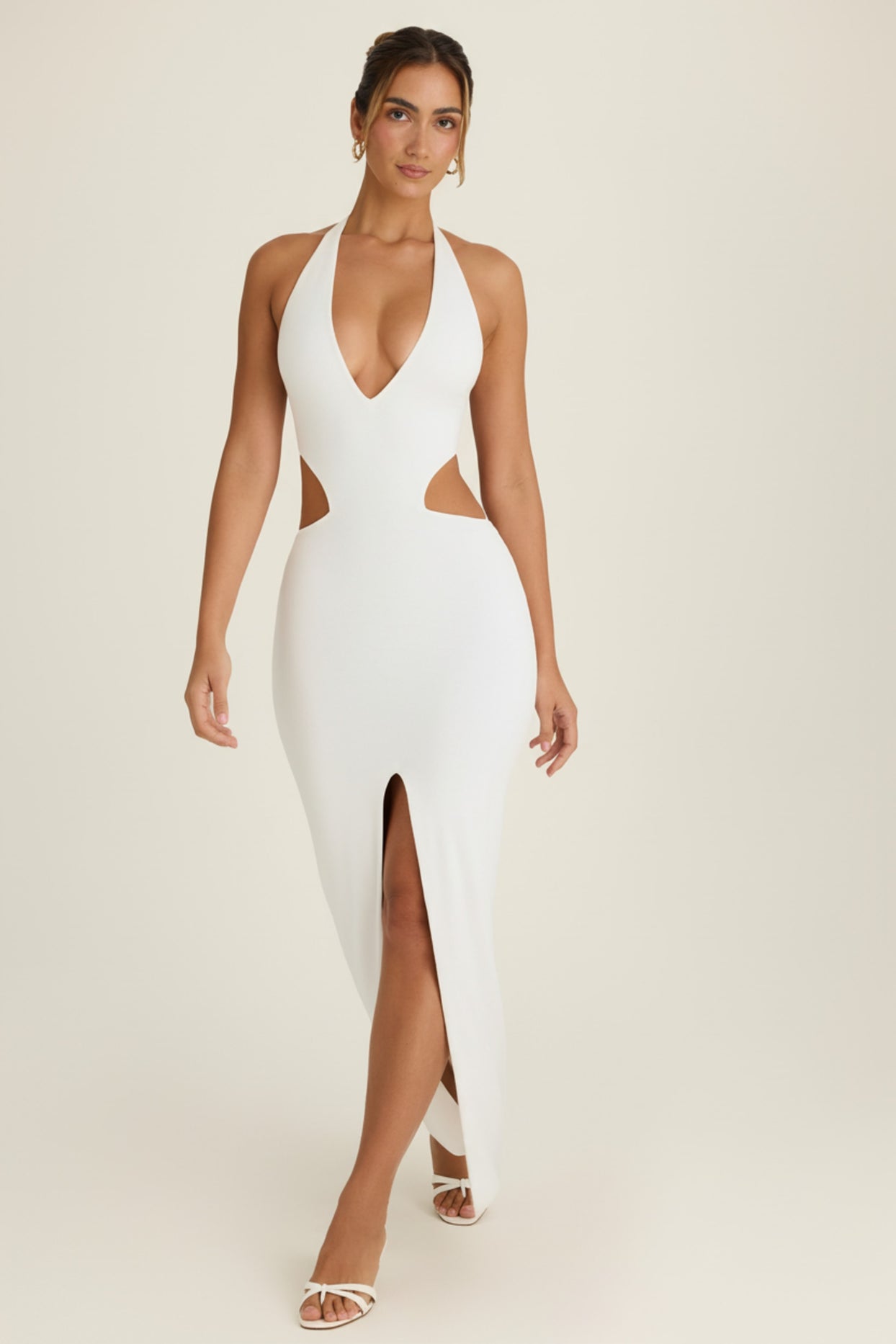 Cut-Out Halterneck Maxi Dress in White - 5