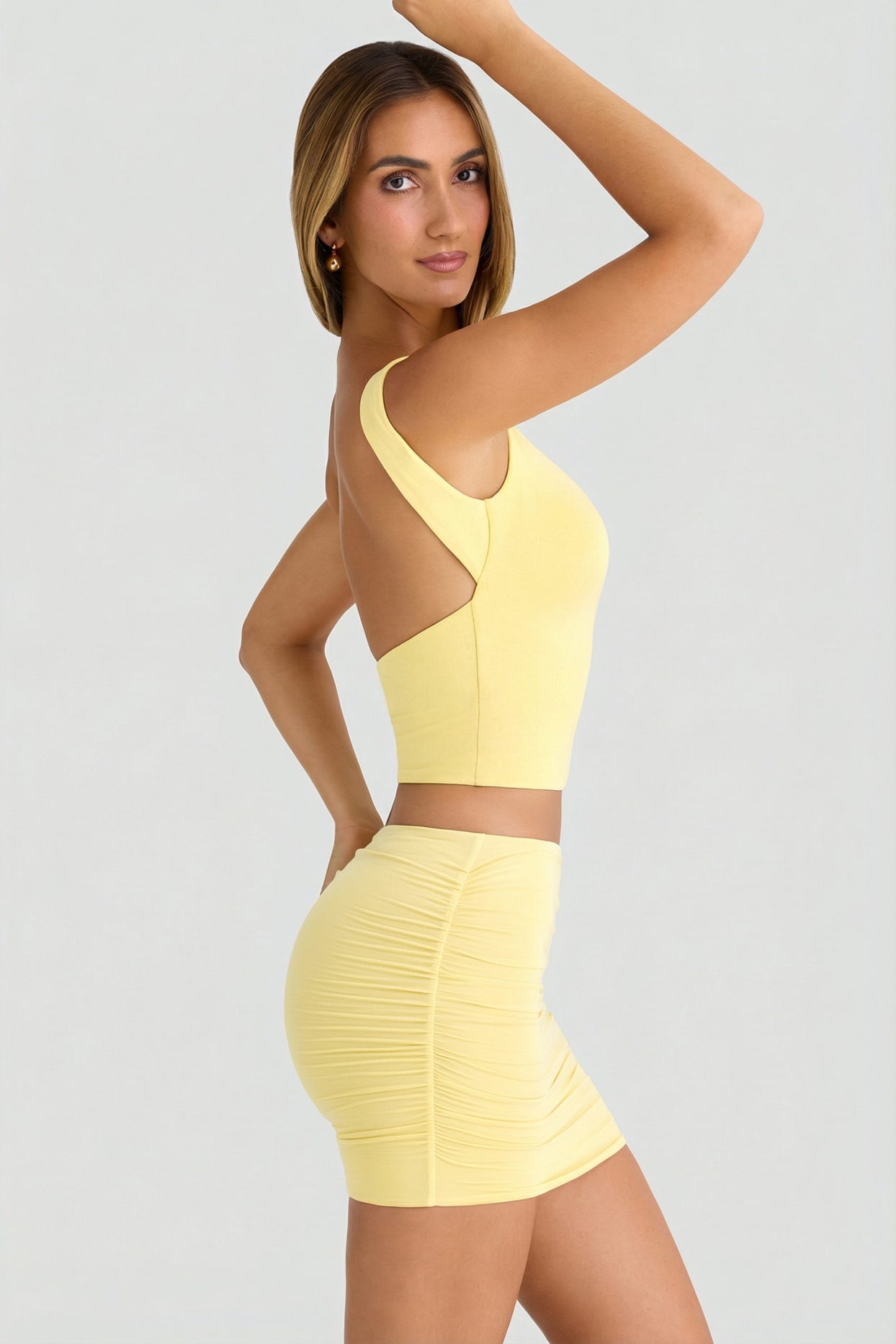 Modal Ruched Mid-Rise Mini Skirt in Lemon Sherbet - 4