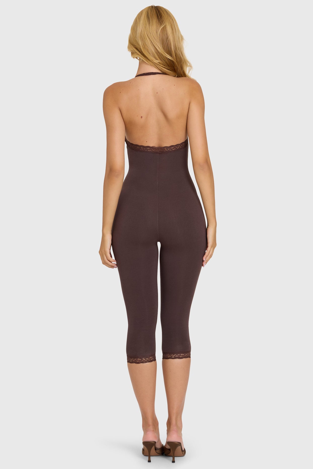 Modal Lace-Trim Capri Jumpsuit in Chocolate - 7
