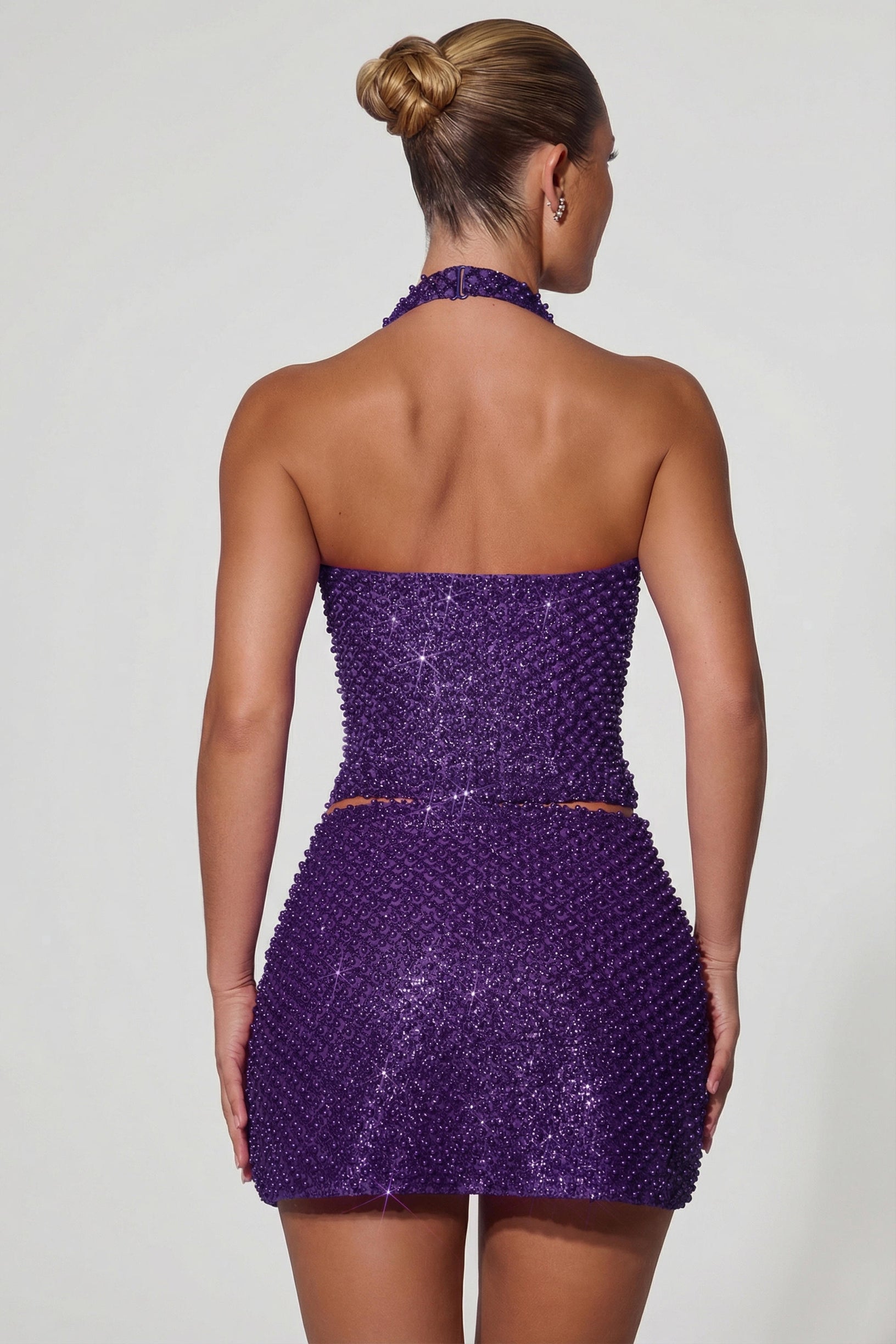 Embellished Halterneck Corset Top in Purple - 2