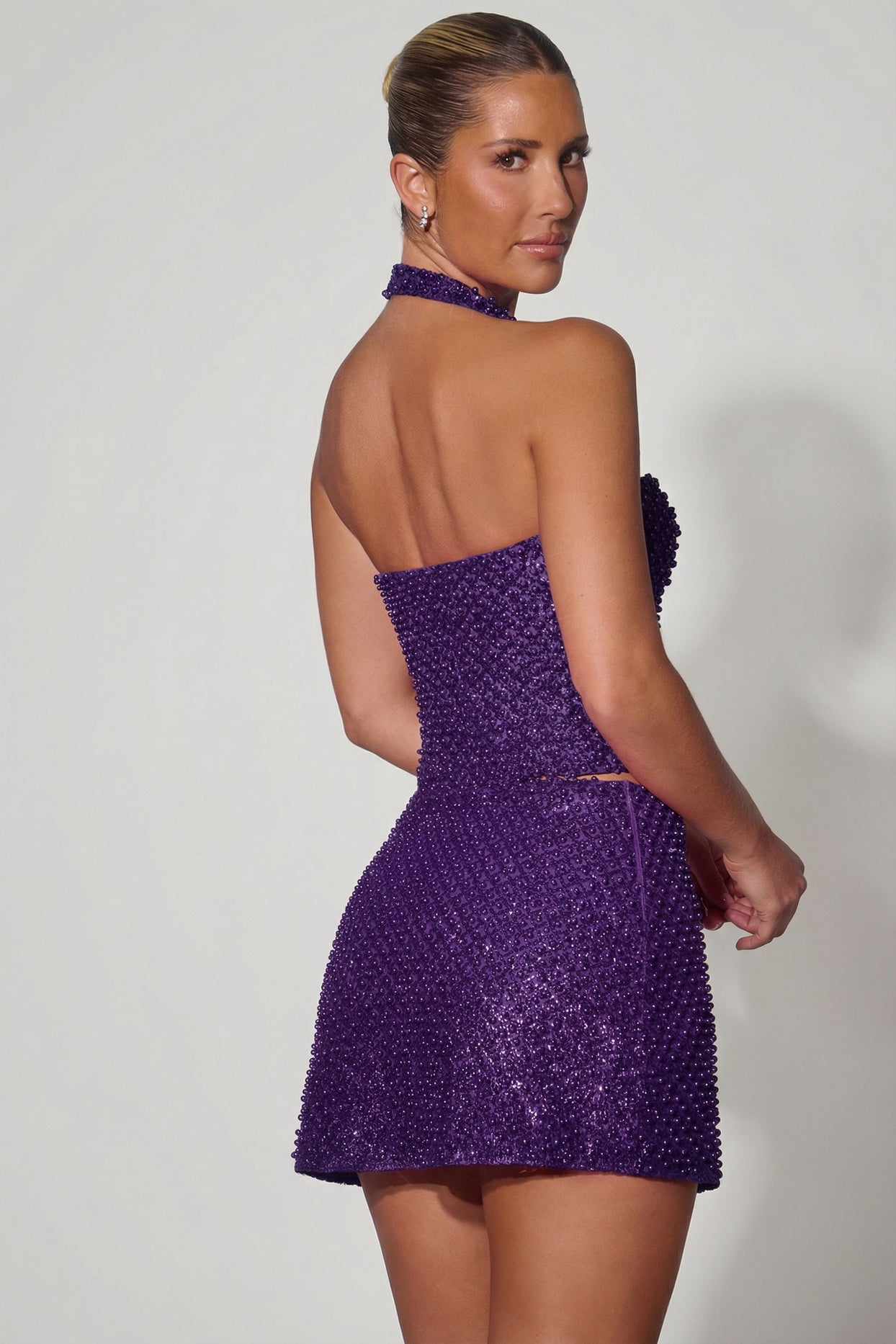 Embellished Halterneck Corset Top in Purple - 7