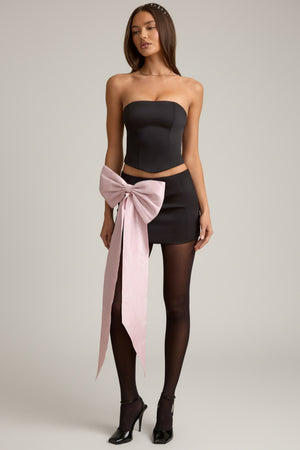 Bow-Detail Low-Rise Mini Skirt in Black