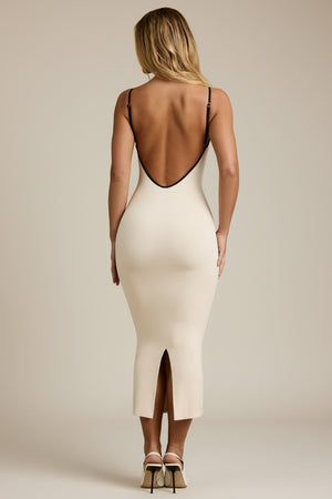 Modal Contrast-Trim Backless Midaxi Dress in Ivory