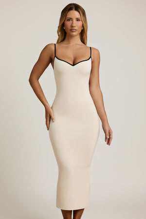 Modal Contrast-Trim Backless Midaxi Dress in Ivory