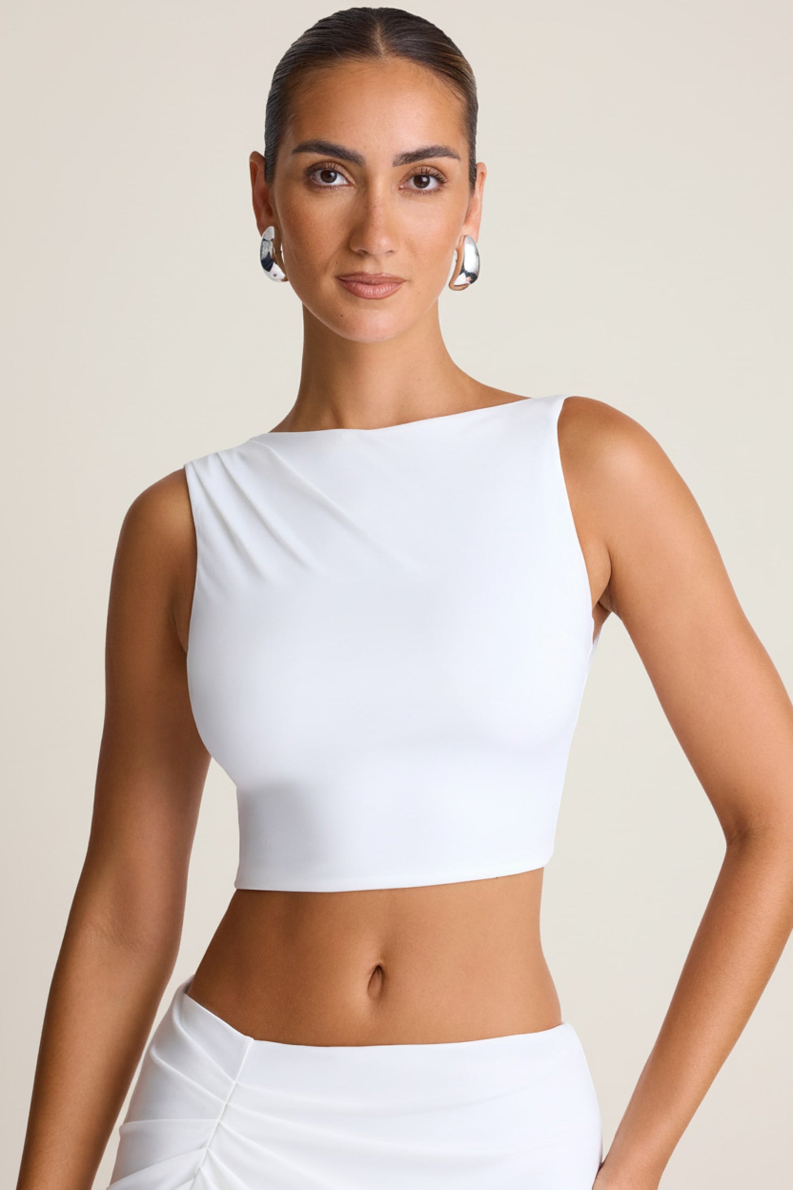 Draped Open-Back Tank Top in White - 1