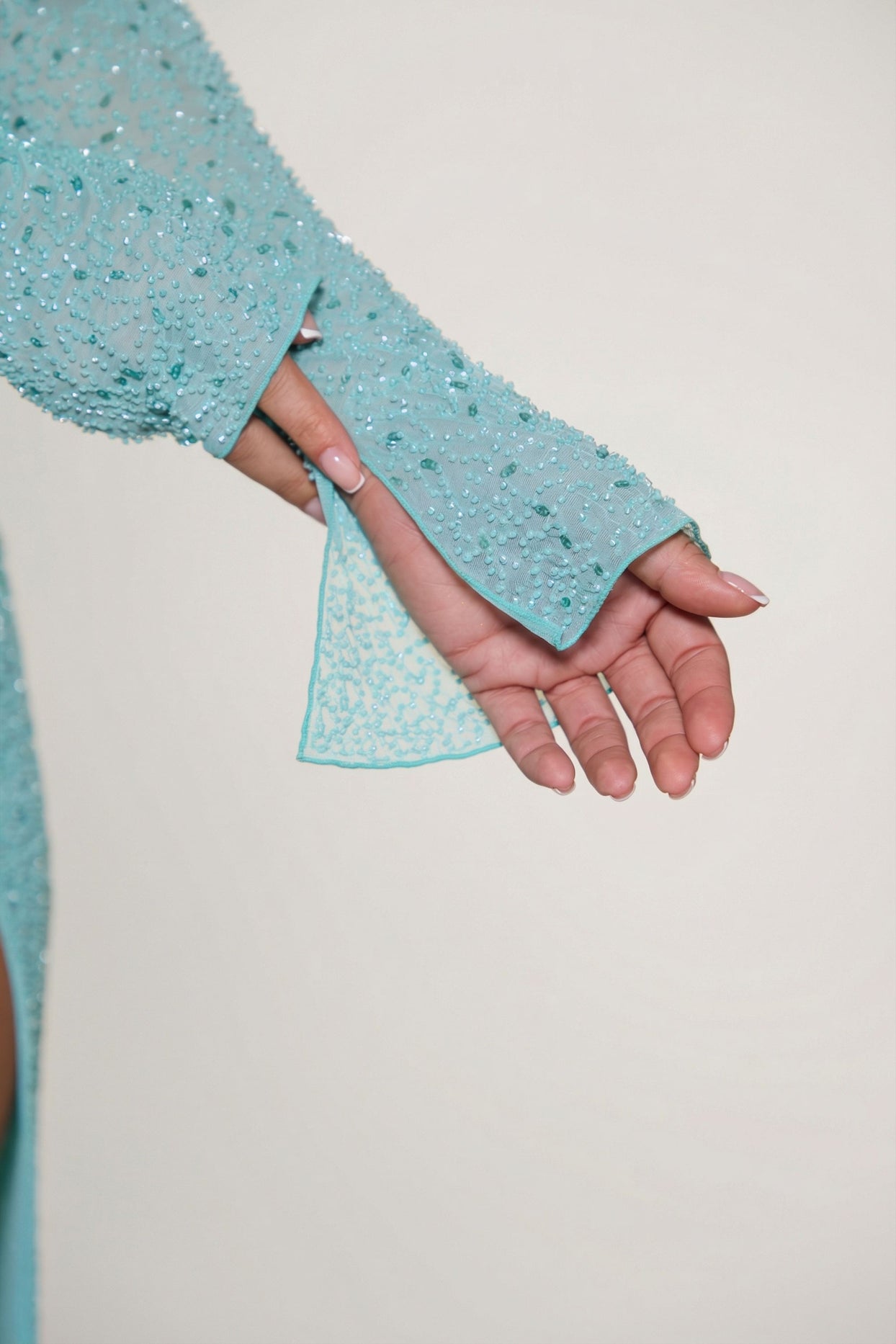 Embellished Cowl Neck Maxi Dress in Aquamarine - 10