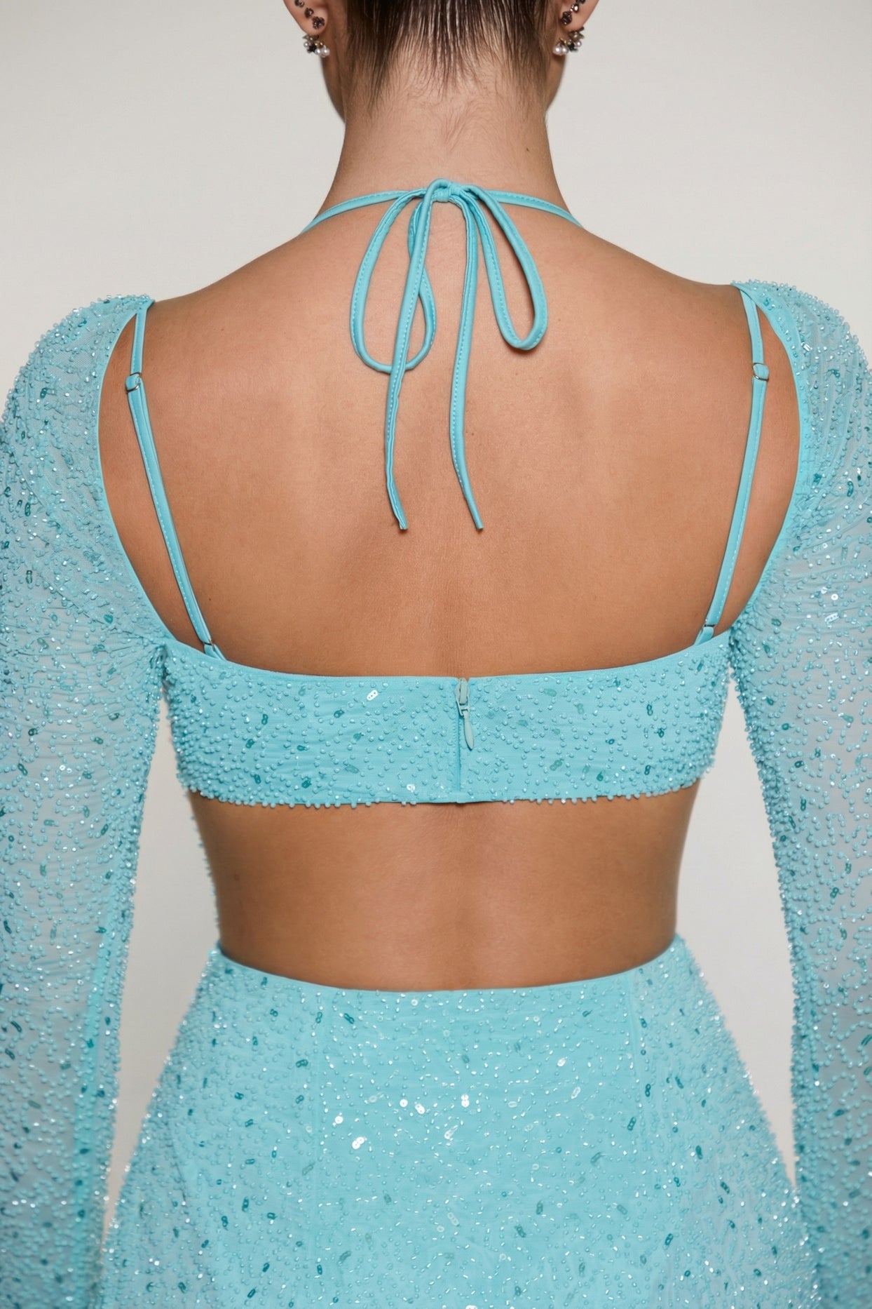 Embellished Cowl Neck Maxi Dress in Aquamarine - 11