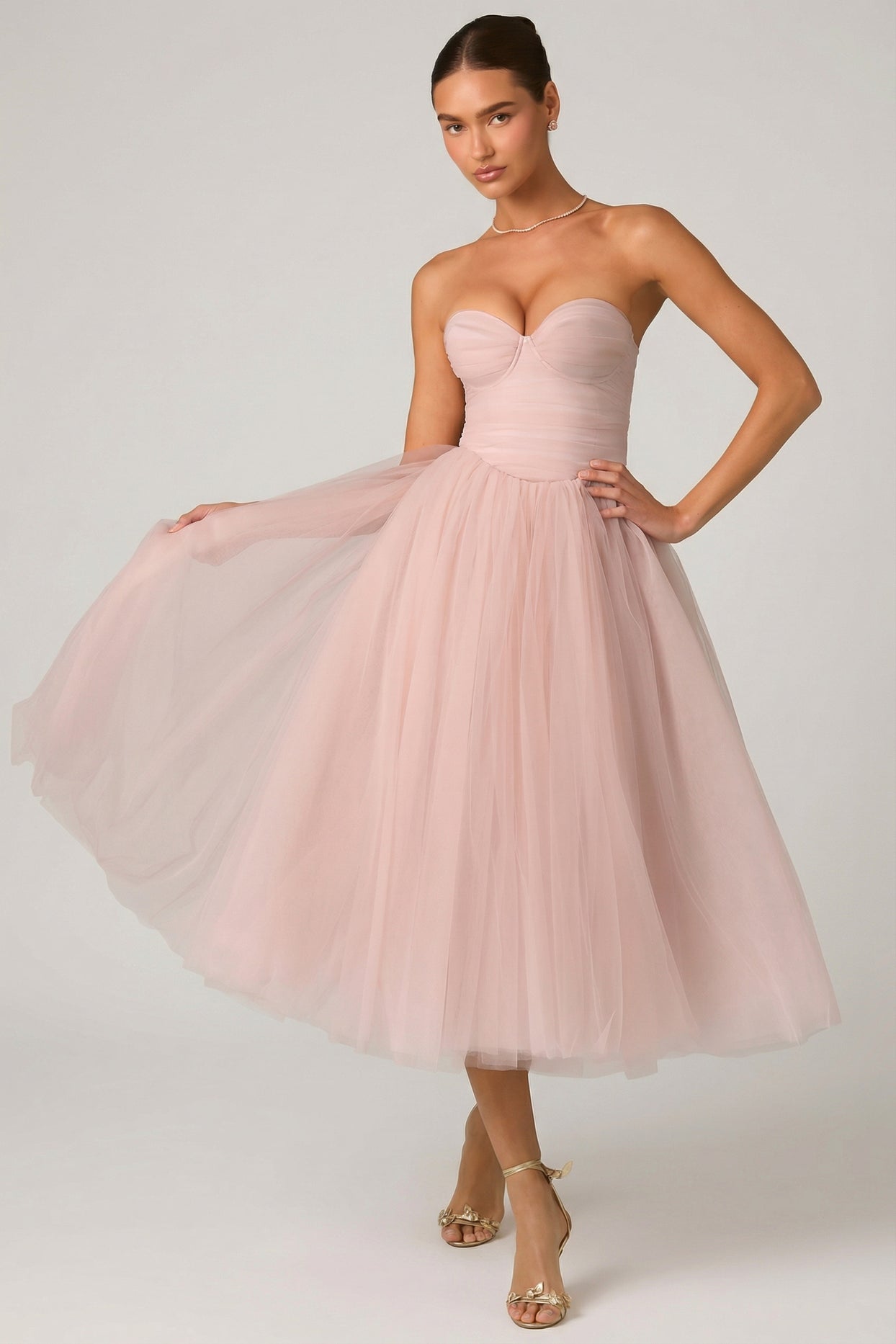 Tulle Corset Midaxi Dress in Dusty Rose - 1