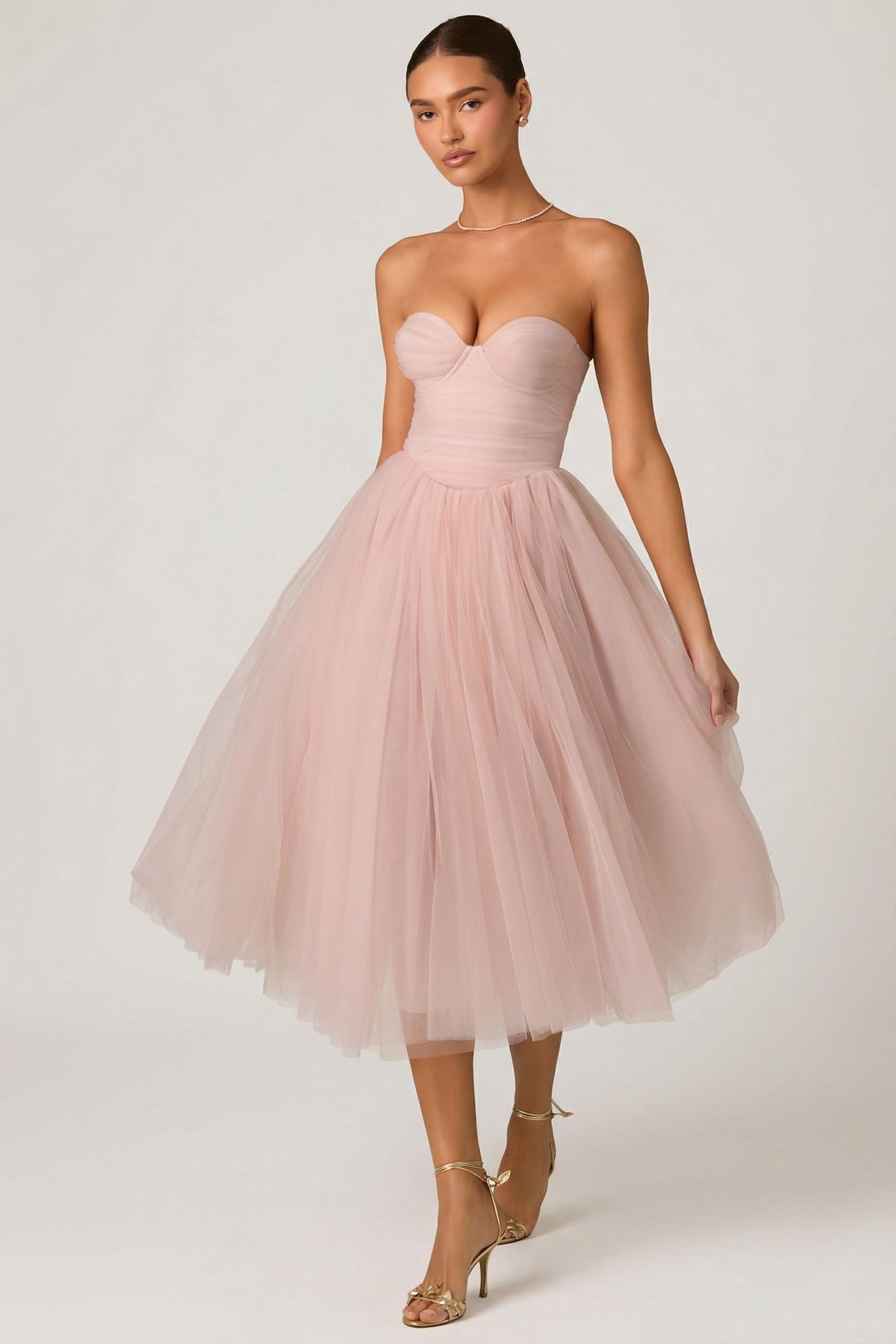 Tulle Corset Midaxi Dress in Dusty Rose - 5