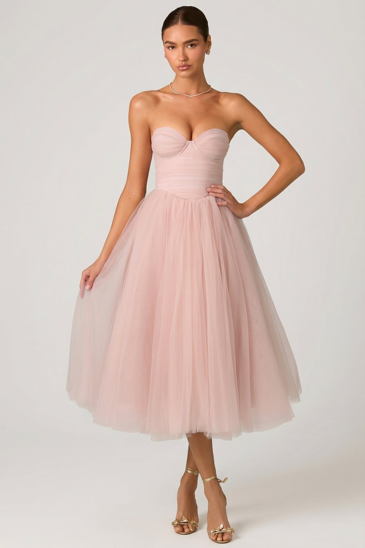 Tulle Corset Midaxi Dress in Dusty Rose - 6