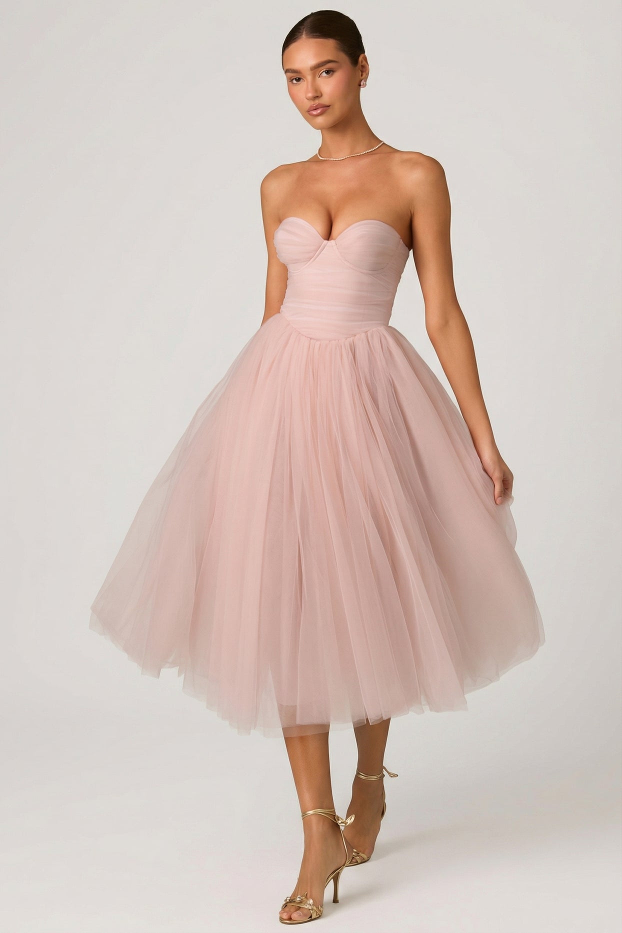 Tulle Corset Midaxi Dress in Dusty Rose - 7