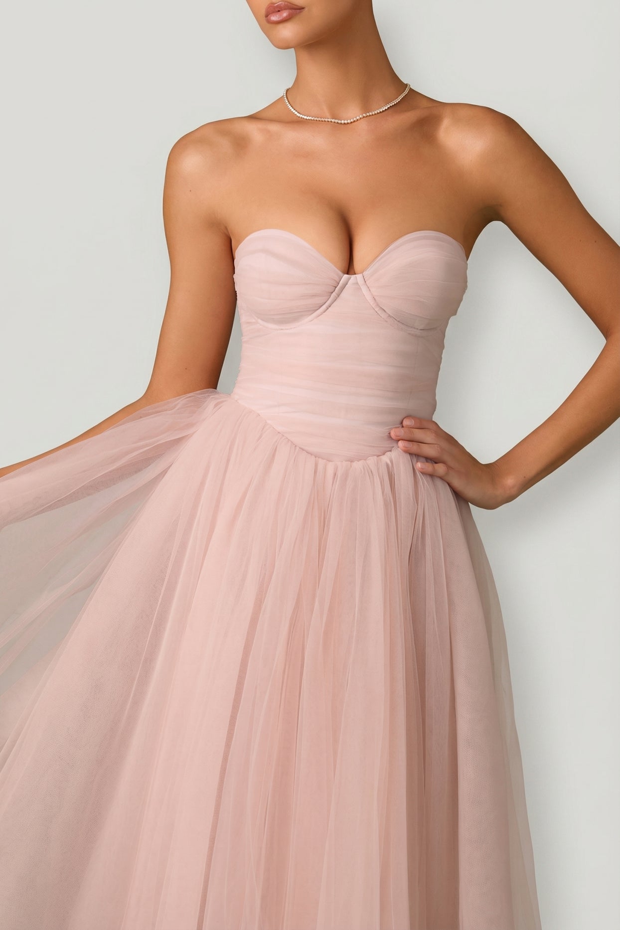 Tulle Corset Midaxi Dress in Dusty Rose - 3