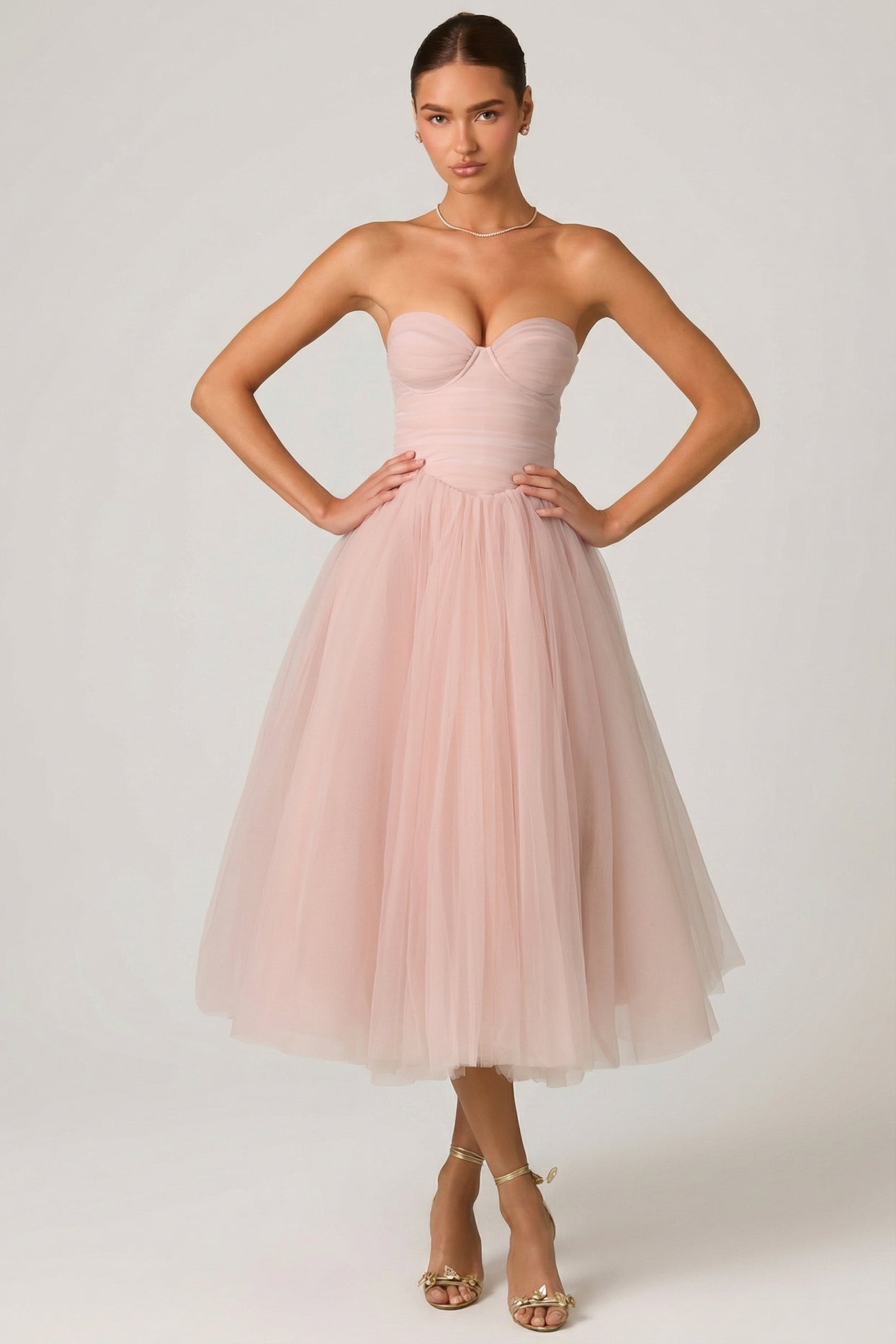 Tulle Corset Midaxi Dress in Dusty Rose - 8