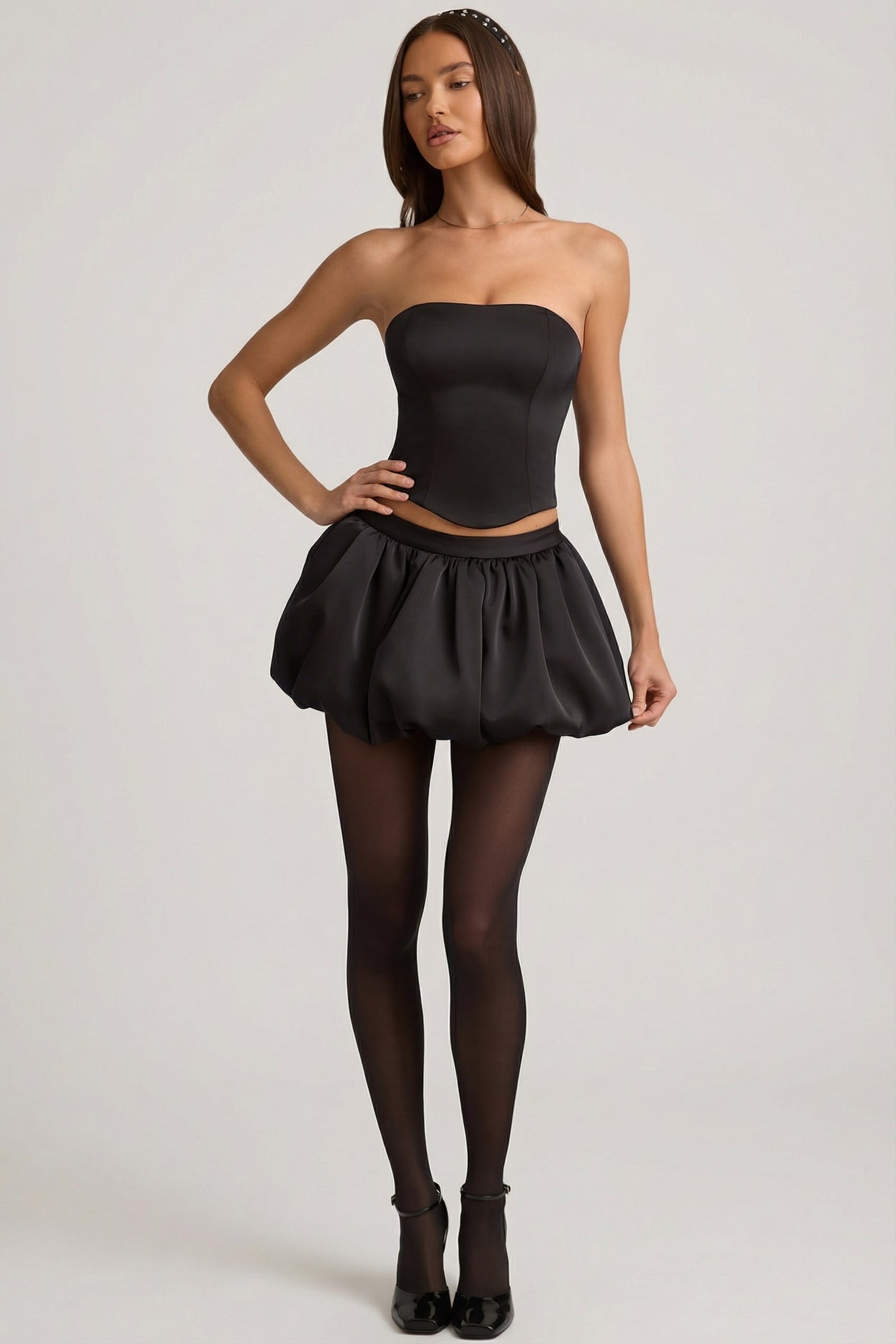 Bubble Hem Mid-Rise Mini Skirt in Black - 3