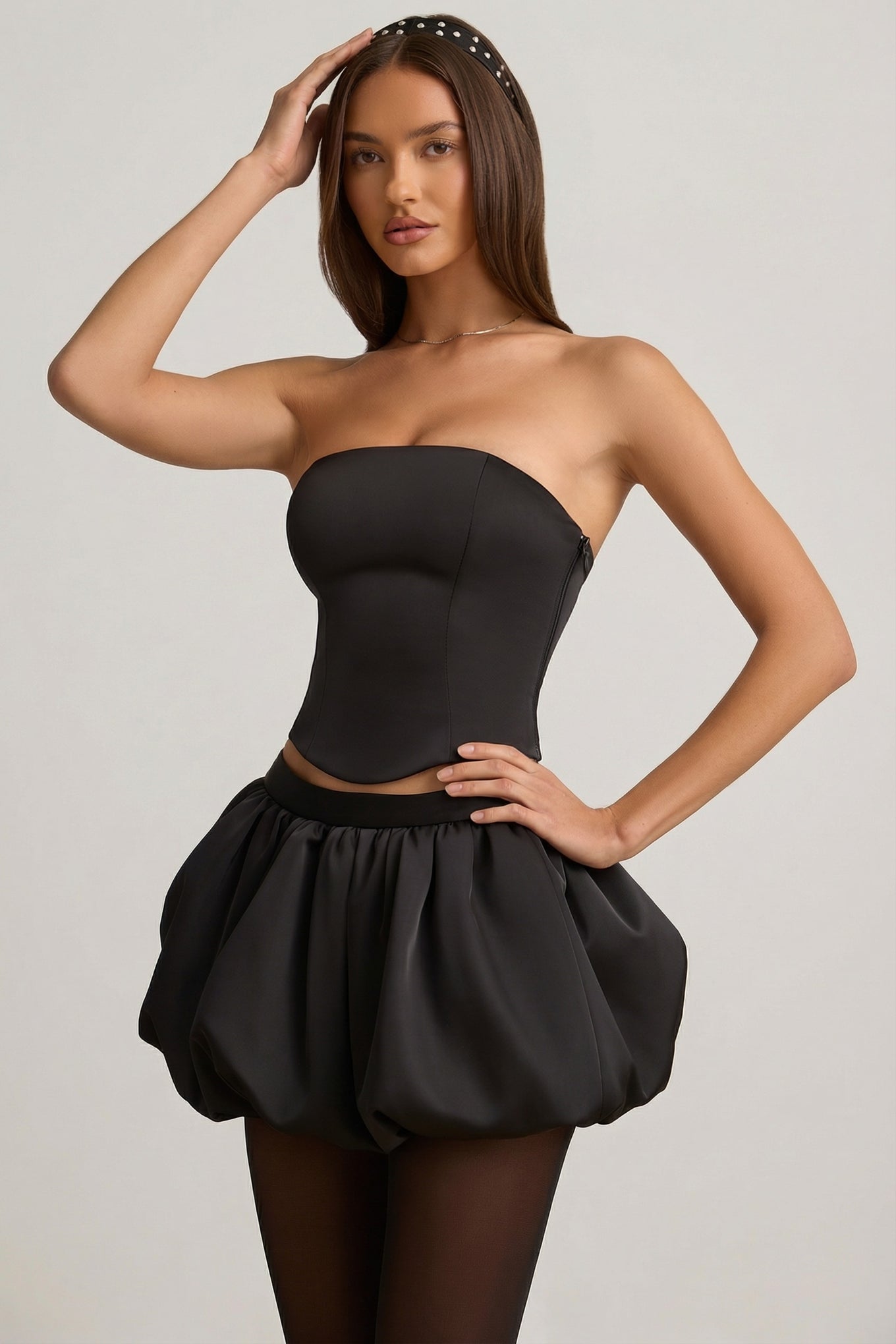 Bubble Hem Mid-Rise Mini Skirt in Black - 1
