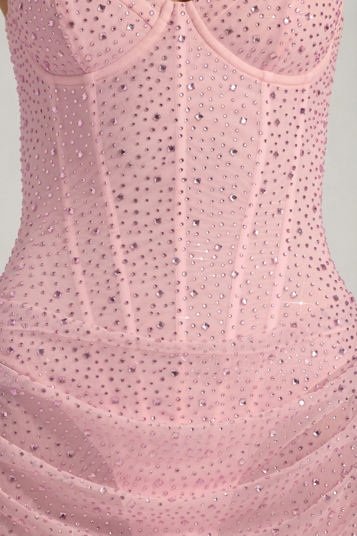 Semi-Sheer Embellished Draped Corset Mini Dress in Pink - 6