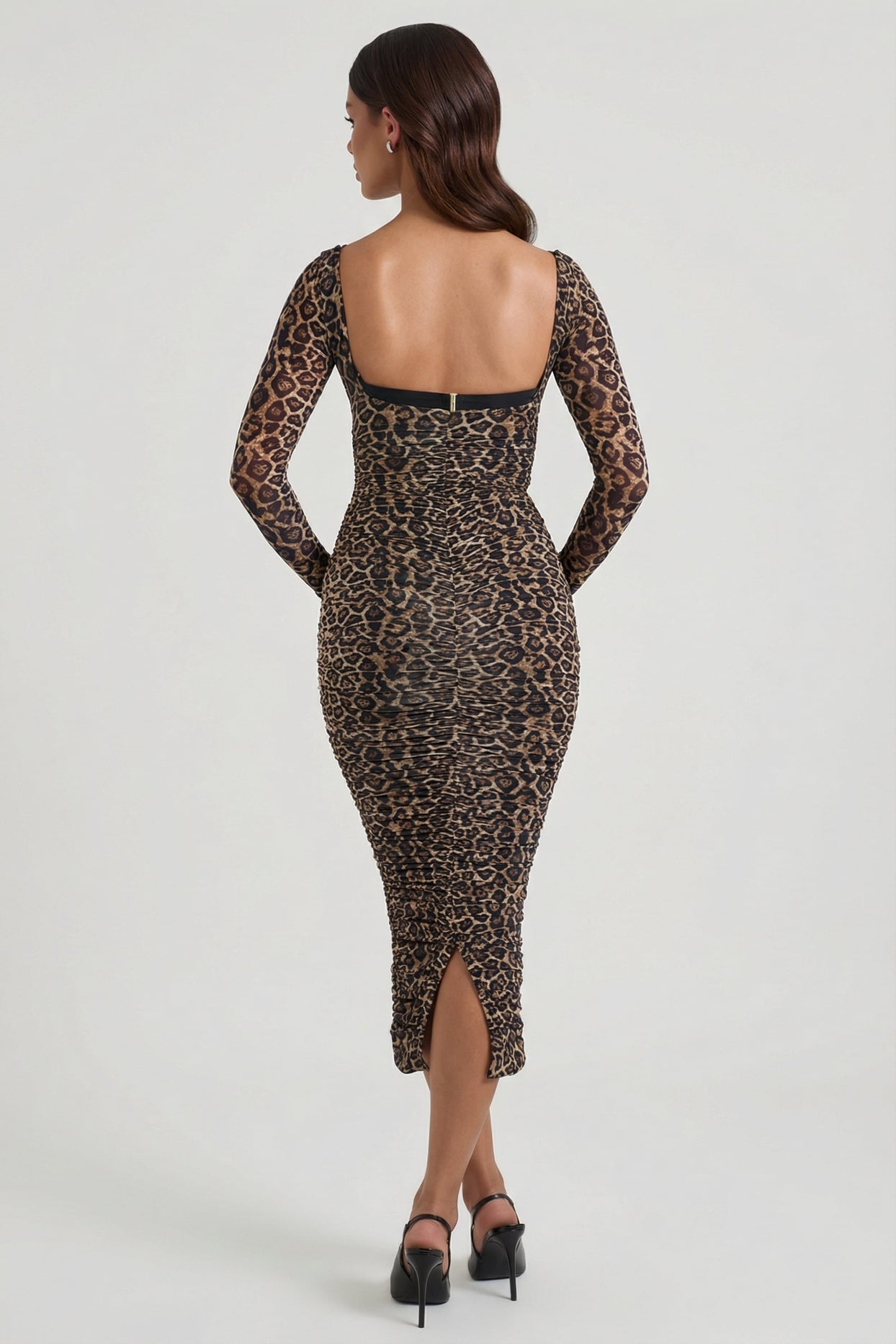 Layered Bra-Detail Ruched Midaxi Dress in Leopard Print - 2