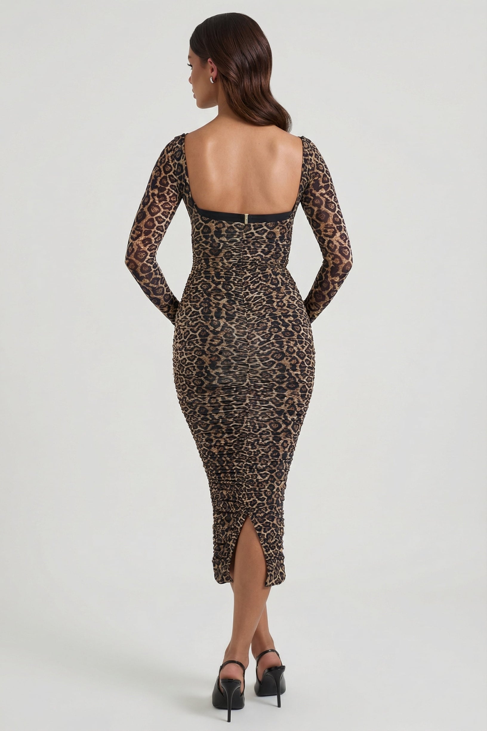 Layered Bra-Detail Ruched Midaxi Dress in Leopard Print - 2