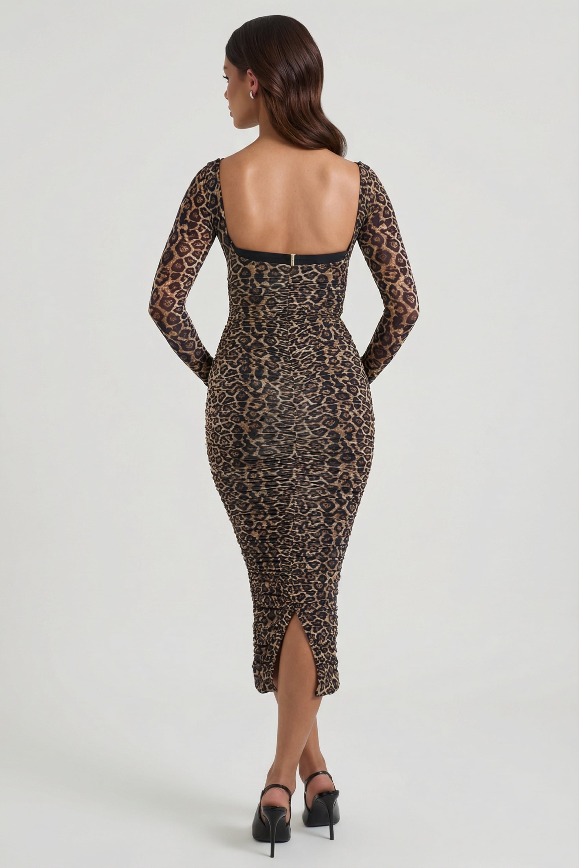 Layered Bra-Detail Ruched Midaxi Dress in Leopard Print - 2
