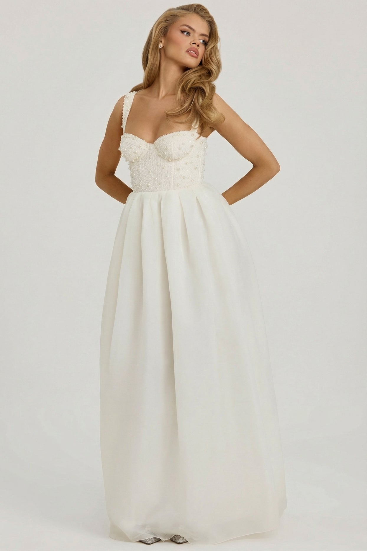 Embellished Corset Gown in White - 6