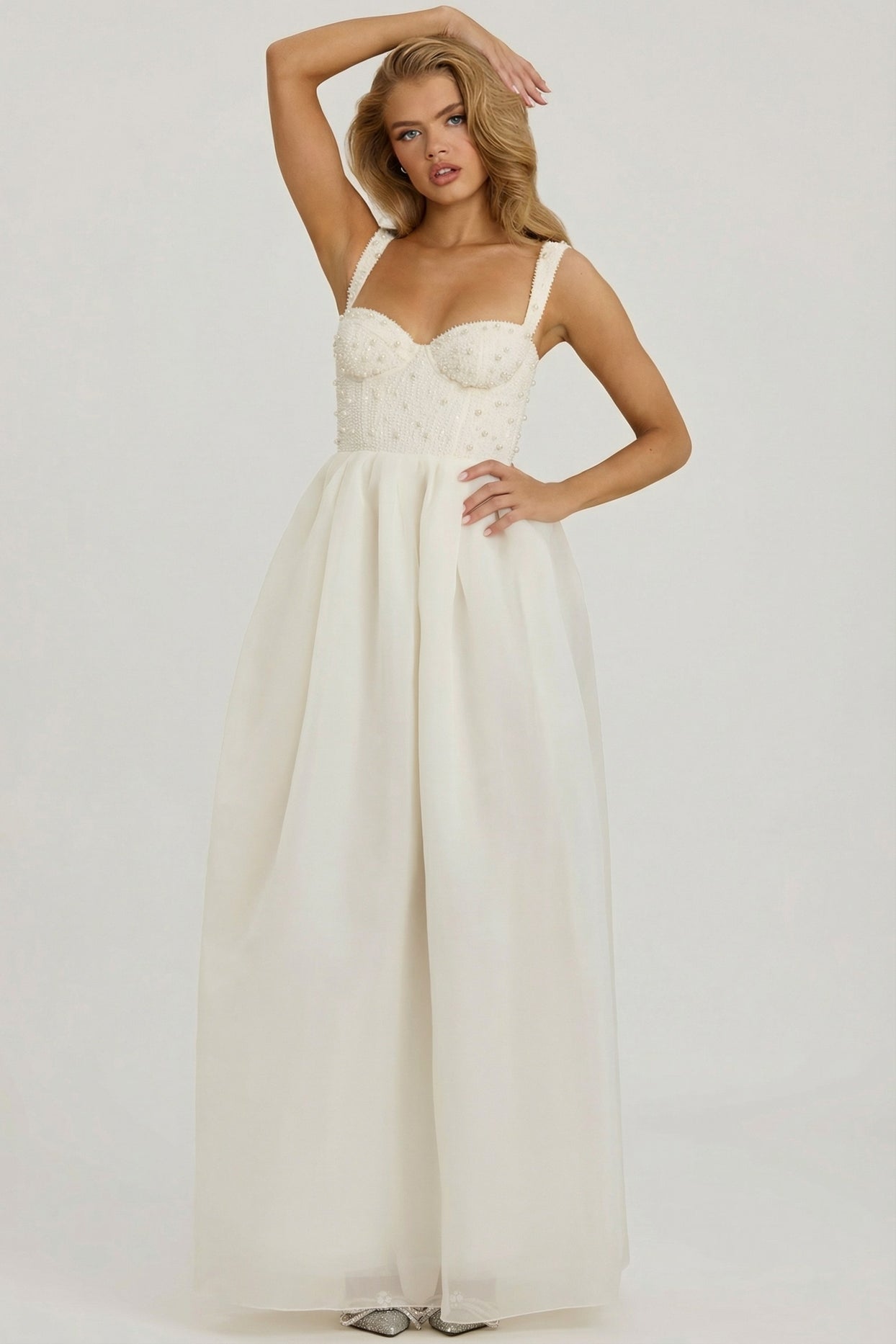 Embellished Corset Gown in White - 7