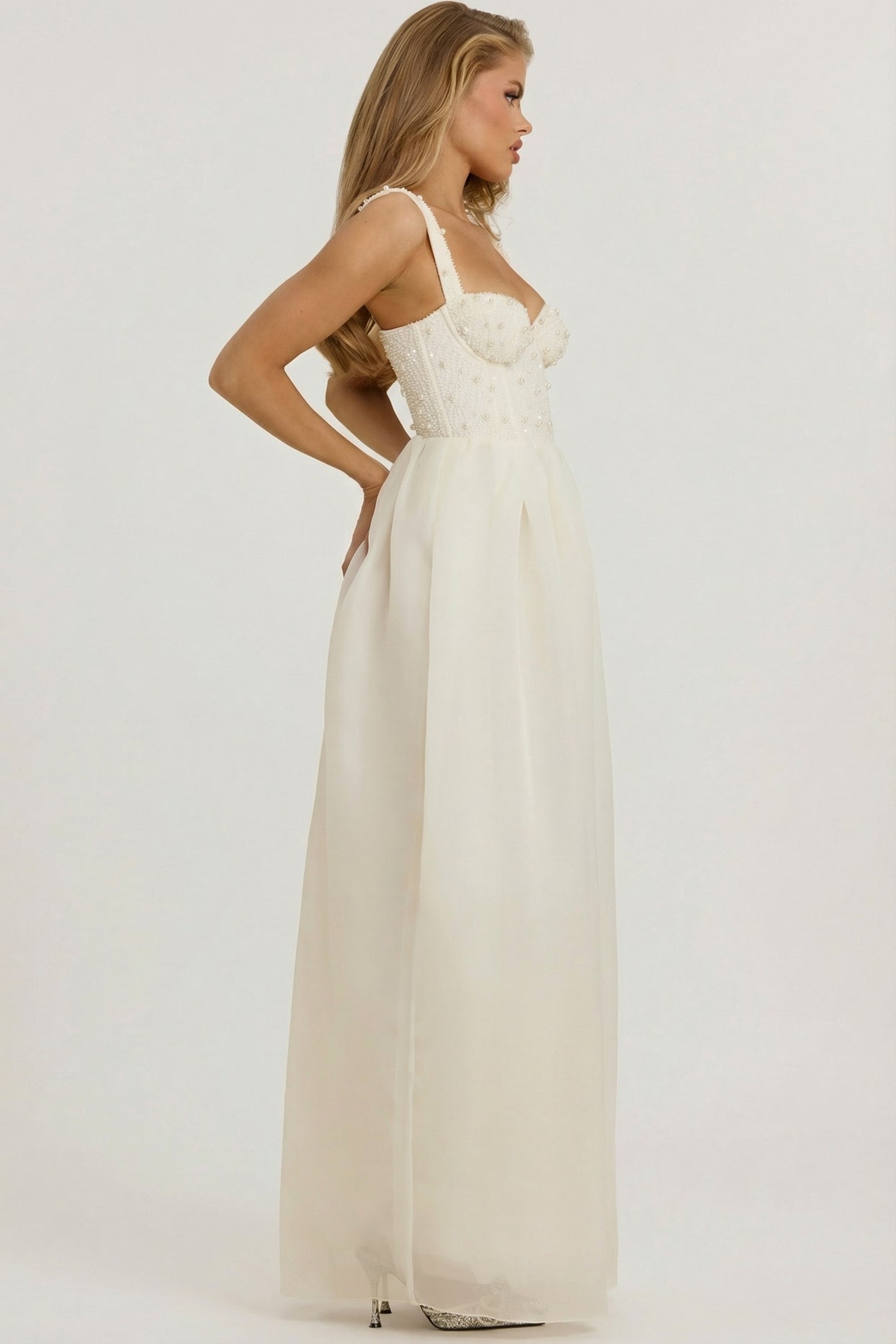 Embellished Corset Gown in White - 4
