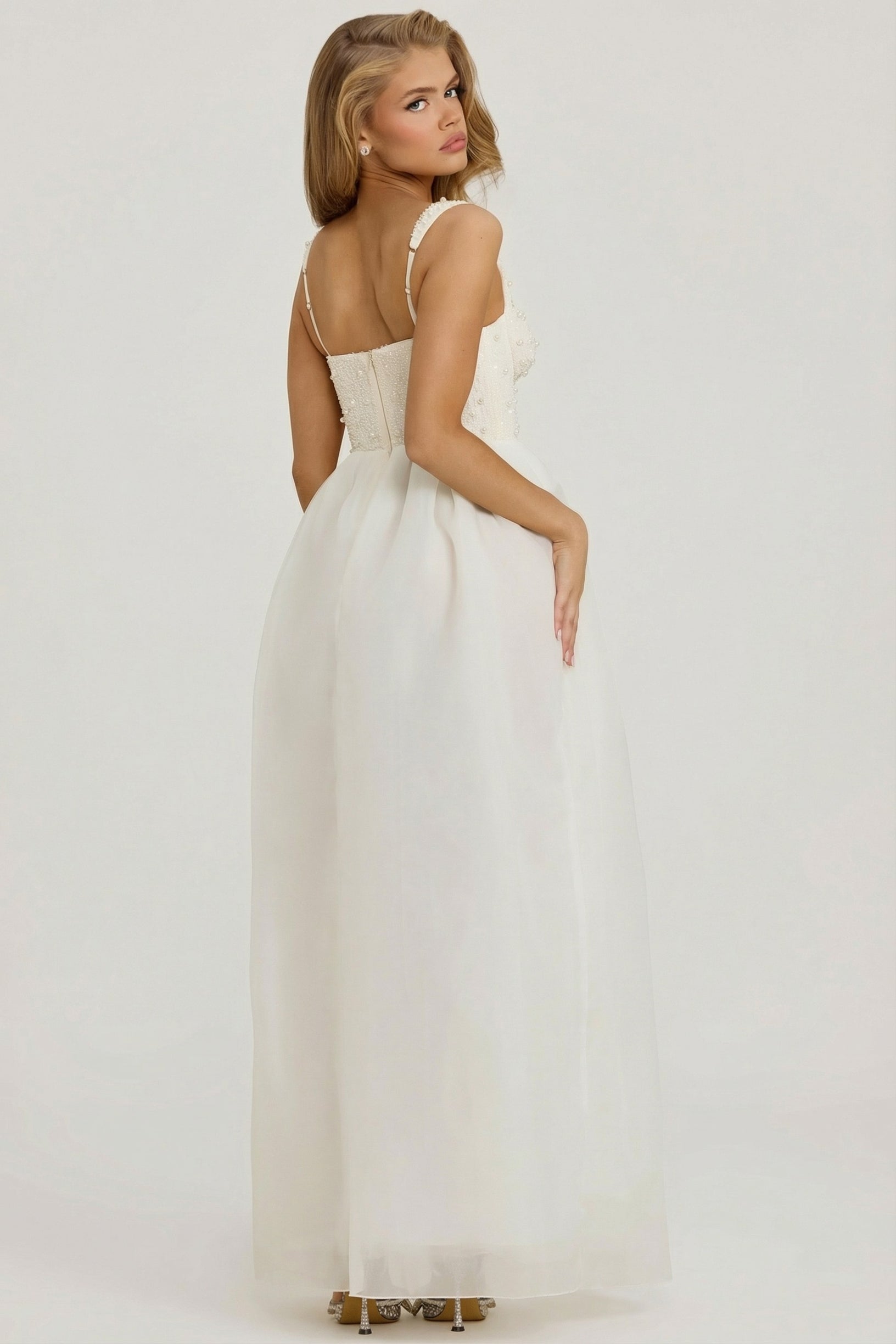 Embellished Corset Gown in White - 2