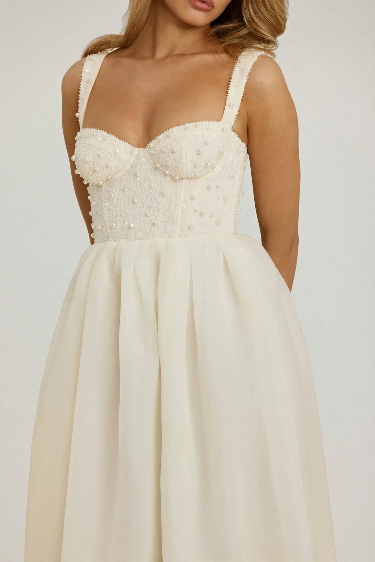 Embellished Corset Gown in White - 3