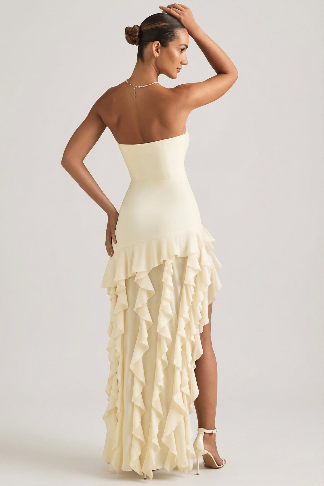 Ruffle-Trim Strapless Gown in Ivory - 5