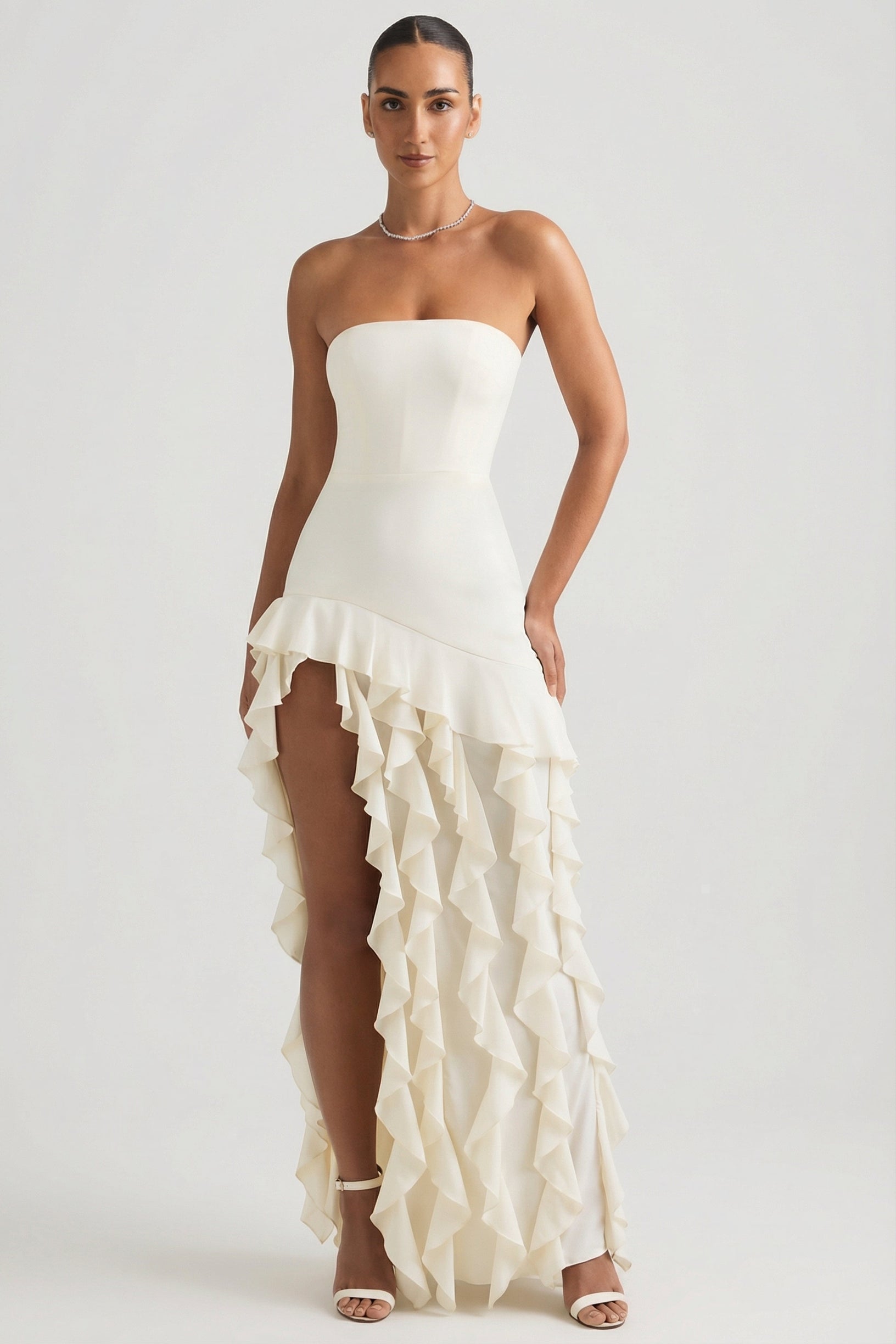 Ruffle-Trim Strapless Gown in Ivory - 1