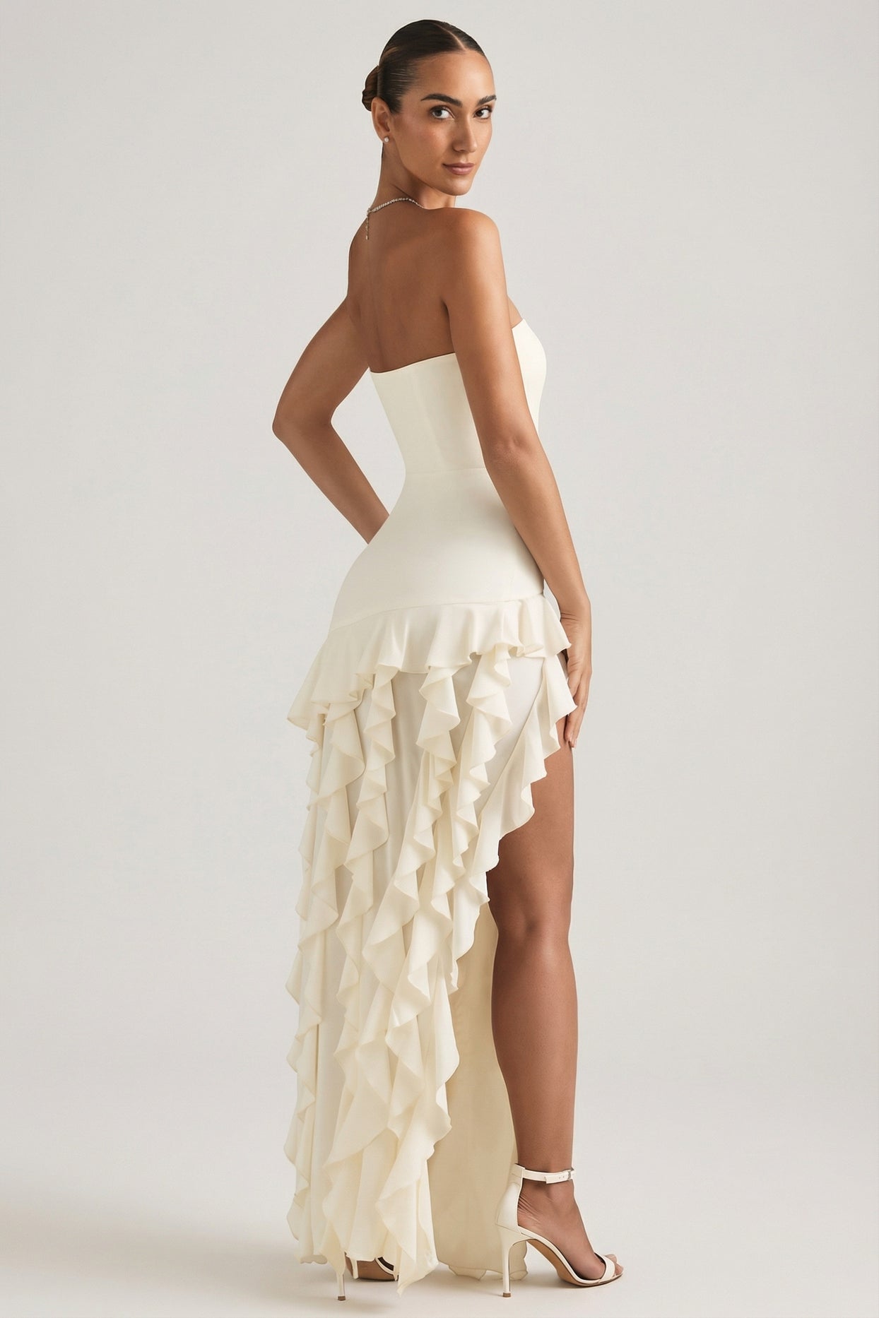 Ruffle-Trim Strapless Gown in Ivory - 2