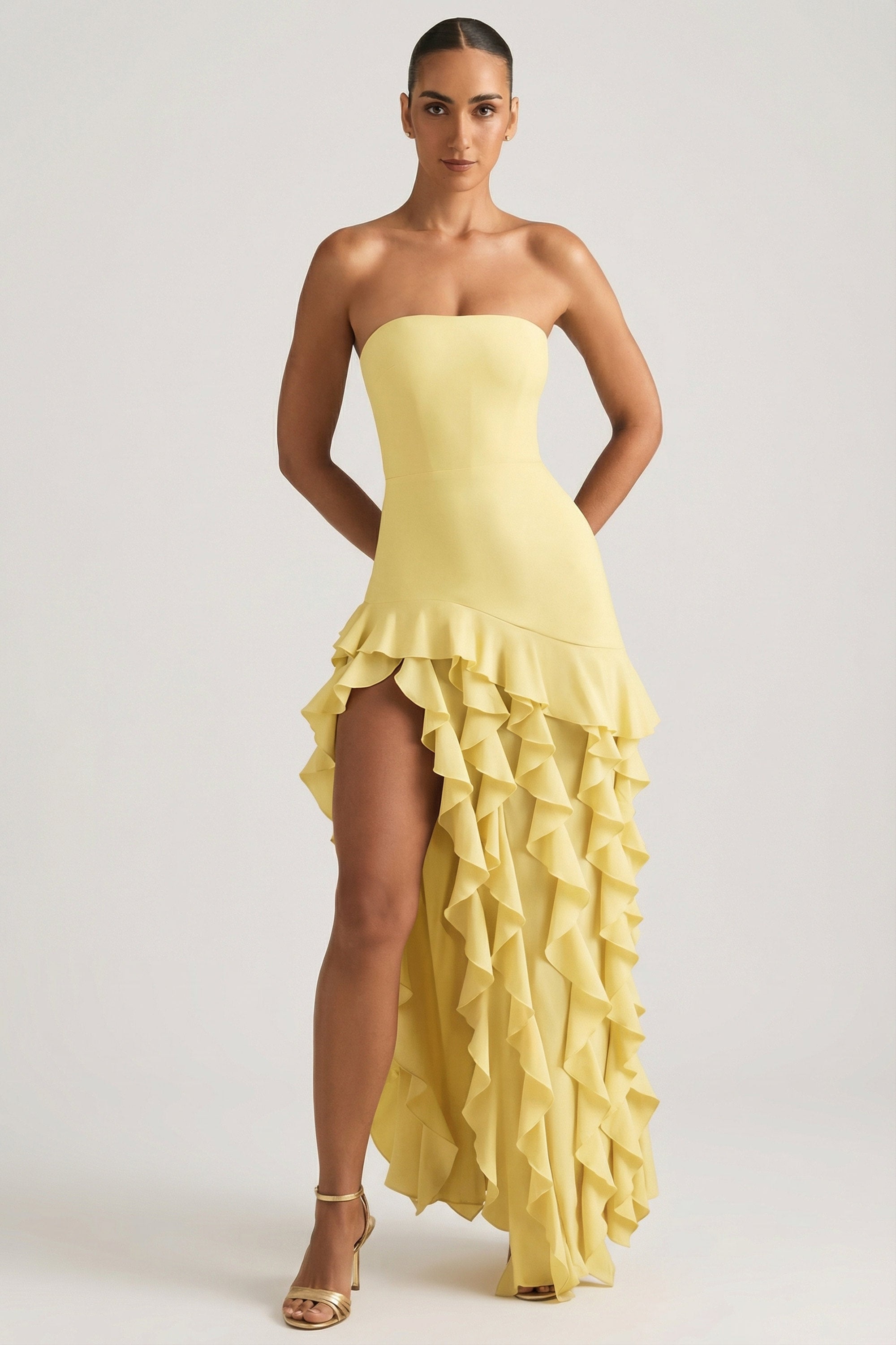 oh polly yellow midi dress Ainslee Square Neck Midi Dress in Pastel Yellow