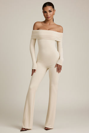 Modal Off-Shoulder Ruched Jumpsuit in Ivory