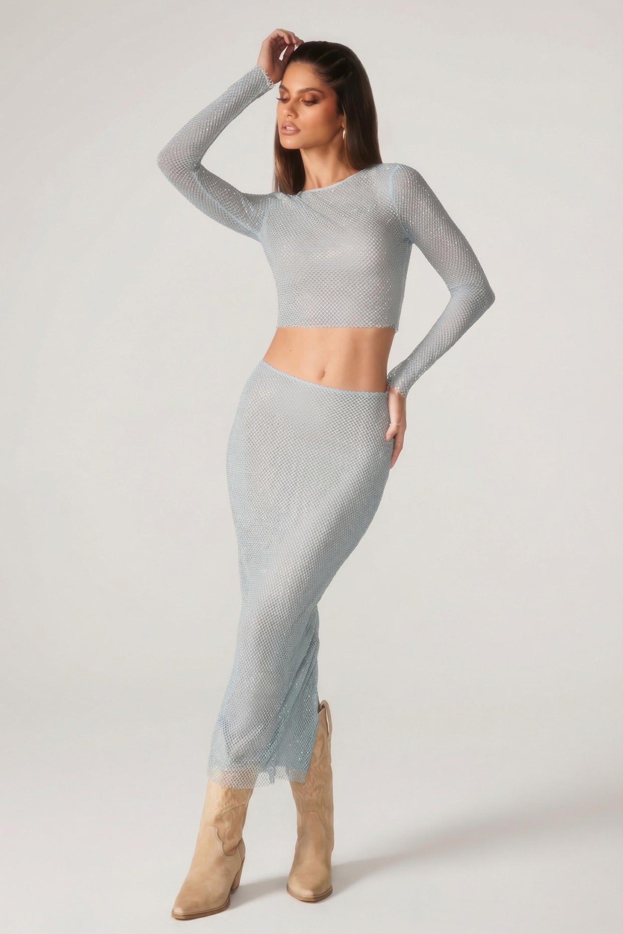 Embellished Long Sleeve Top in Aqua - 4