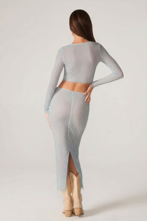 Embellished Long Sleeve Top in Aqua