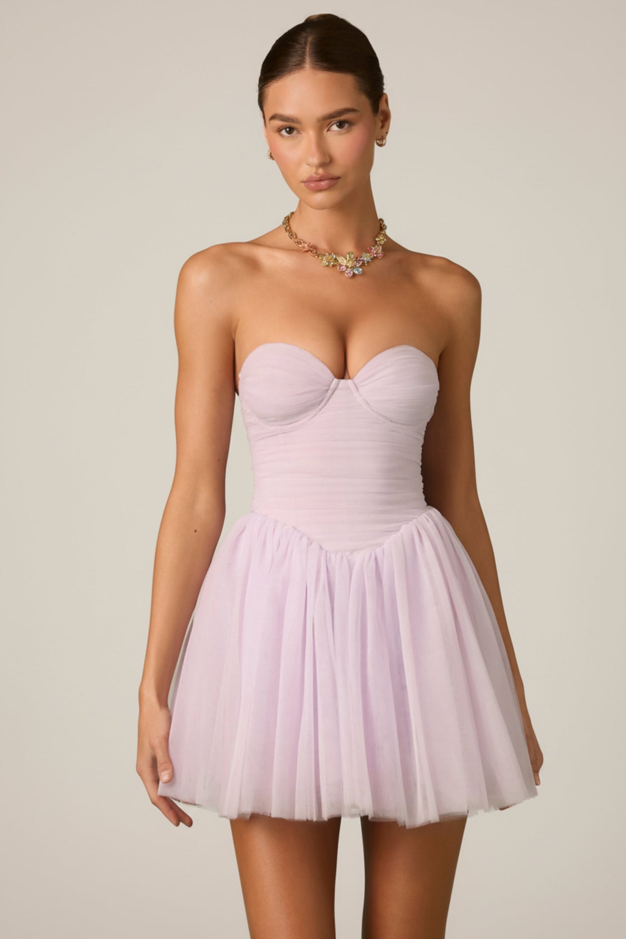 Tulle Corset Mini Dress in Lilac - 6