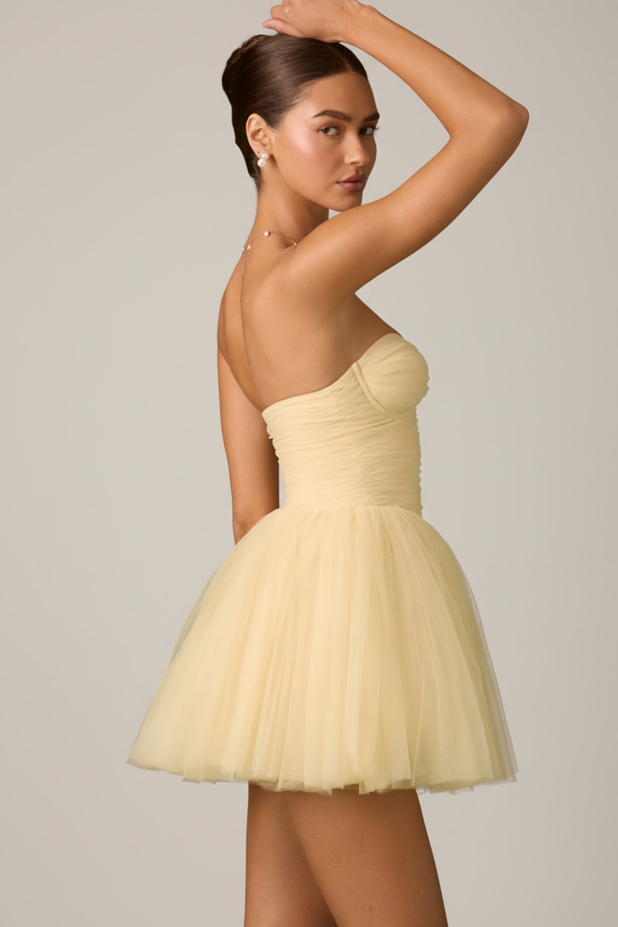 Tulle Corset Mini Dress in Yellow - 4