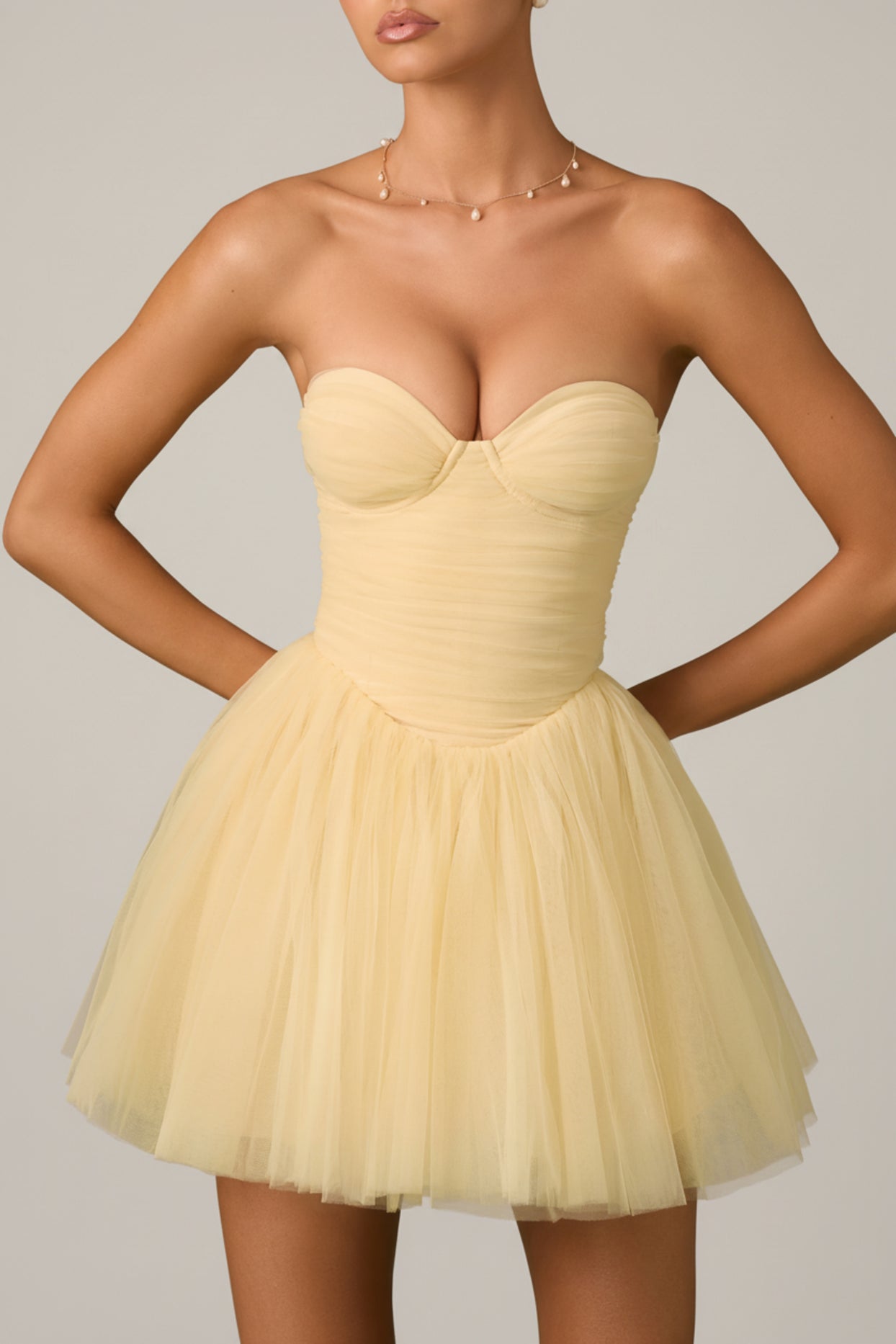 Tulle Corset Mini Dress in Yellow - 3